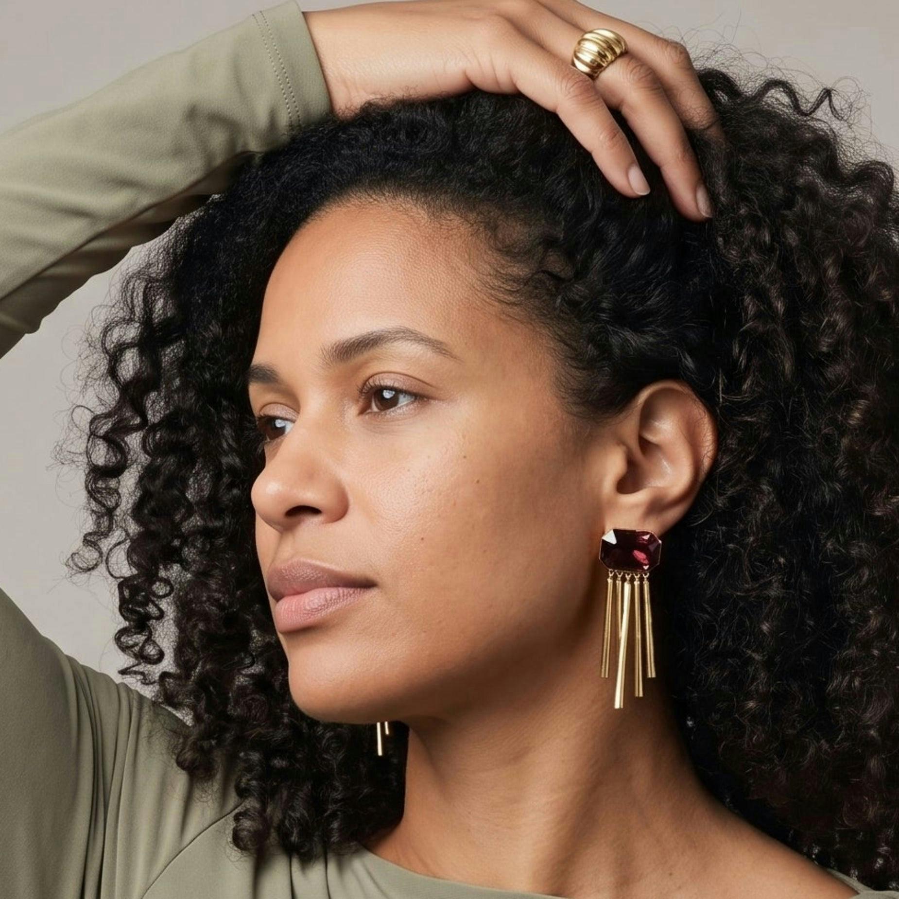 Shikaku Brown Stone Tassel Earrings , view 2 of 5