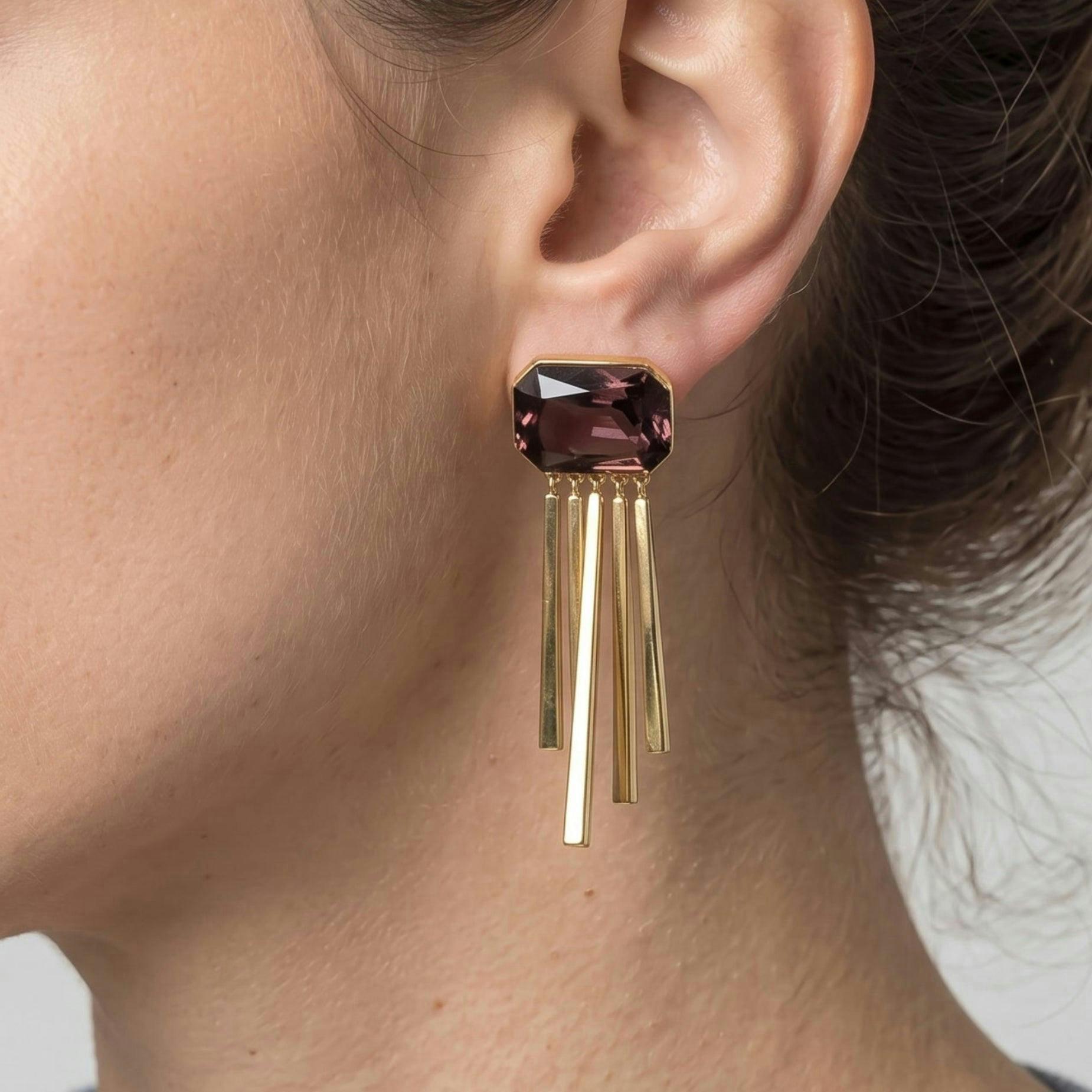 Shikaku Brown Stone Tassel Earrings , view 3 of 5