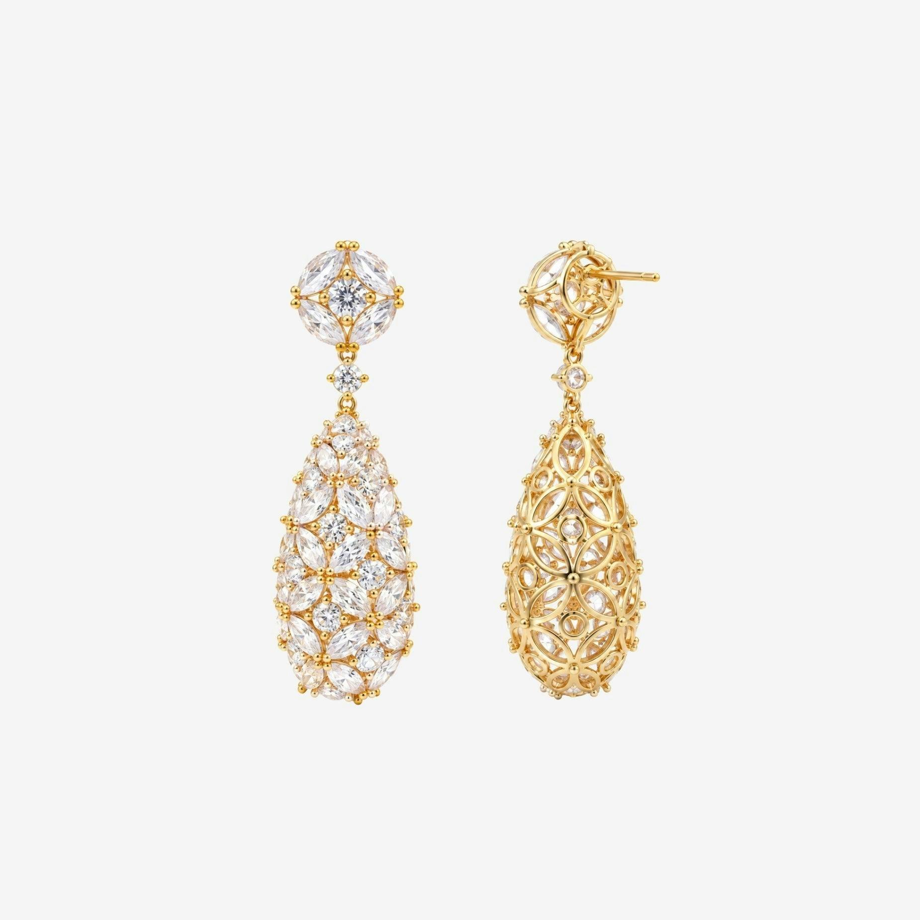Kinmokusei Stone Floral Gold Drop Statement Earrings , view 4 of 6
