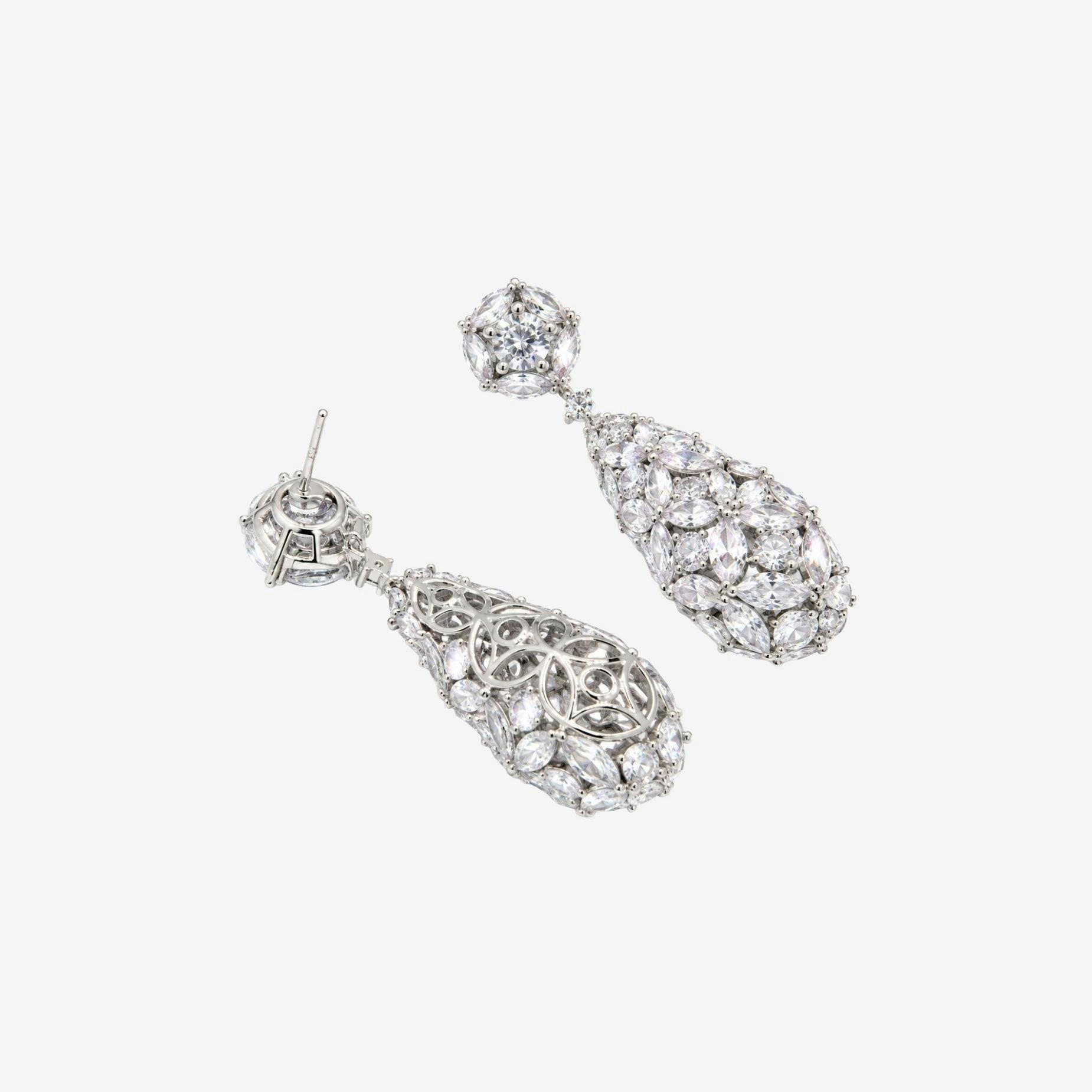 Kinmokusei Stone Floral Silver Drop Statement Earrings , view 4 of 6