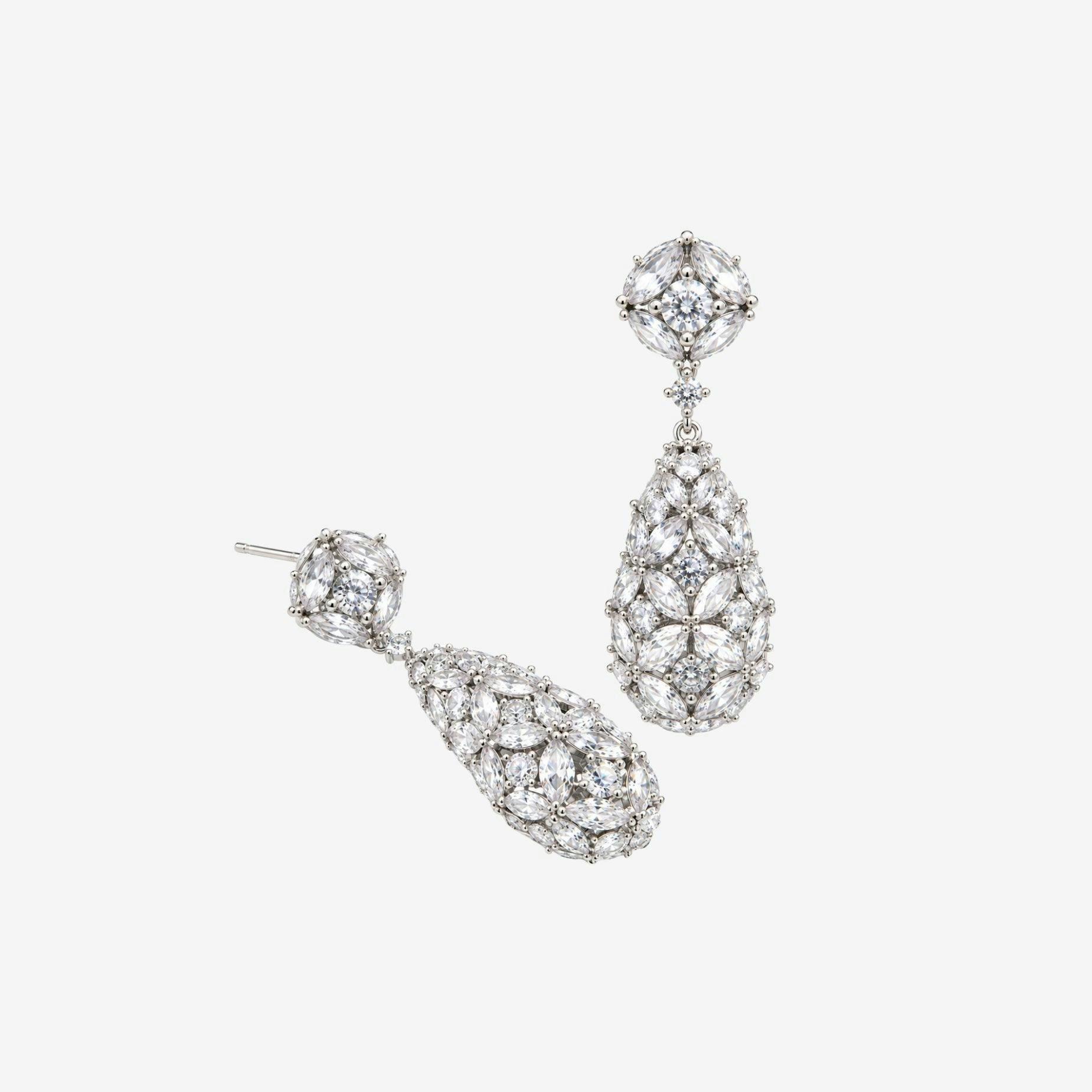 Kinmokusei Stone Floral Silver Drop Statement Earrings , view 5 of 6