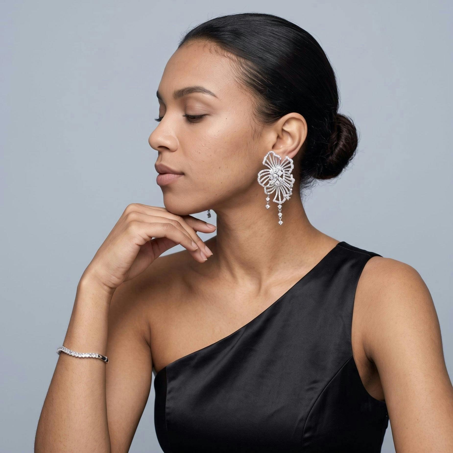 Kinmokusei Silver Sculptural Flower Statement Earrings , view 2 of 4
