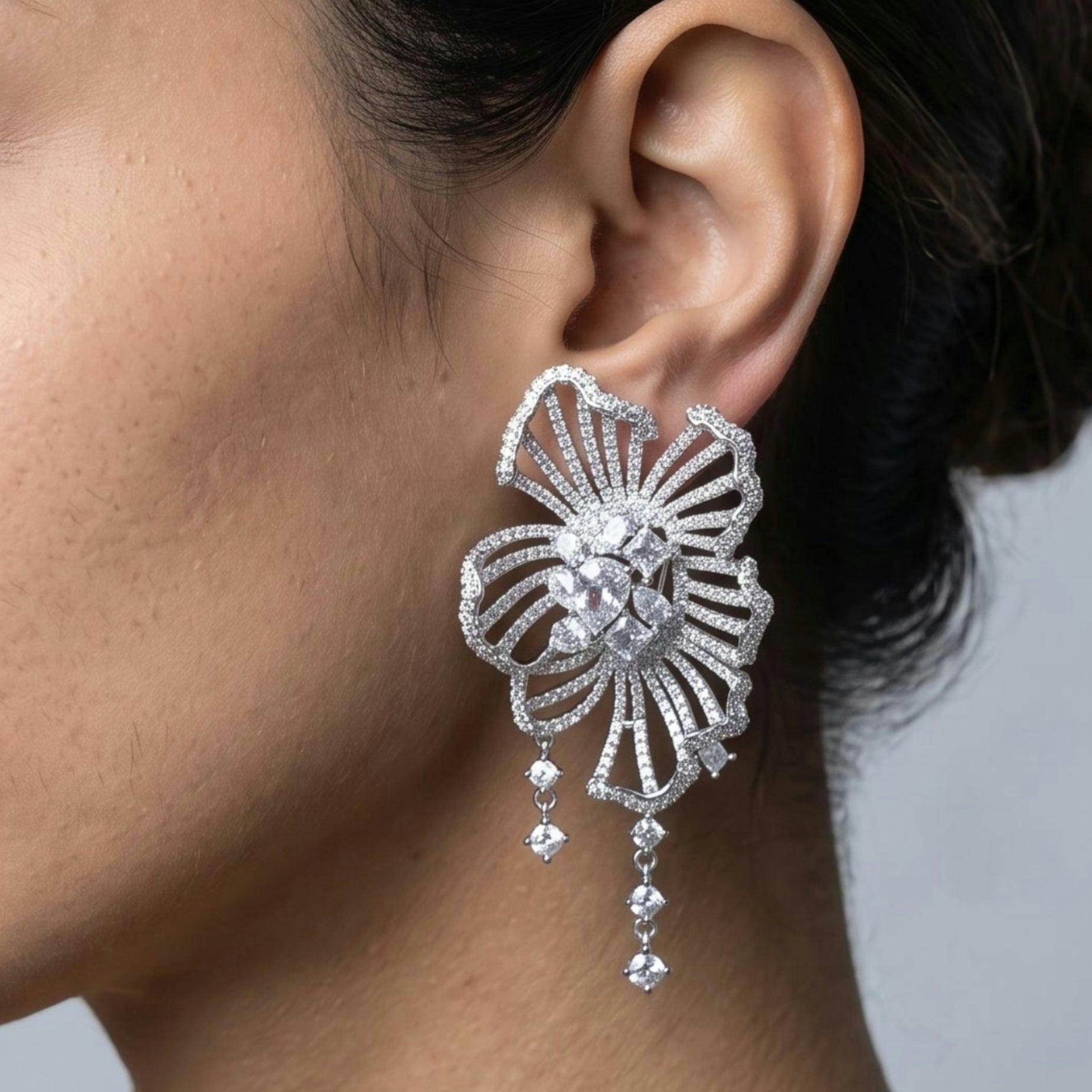 Kinmokusei Silver Sculptural Flower Statement Earrings , view 3 of 4