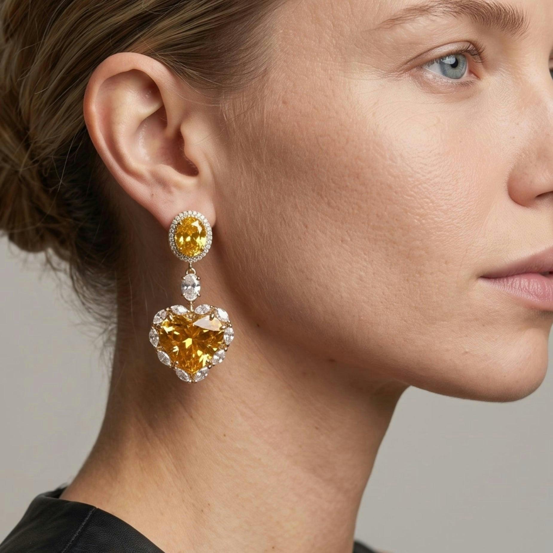 Kokoro Yellow Stone Heart Earrings , view 3 of 6