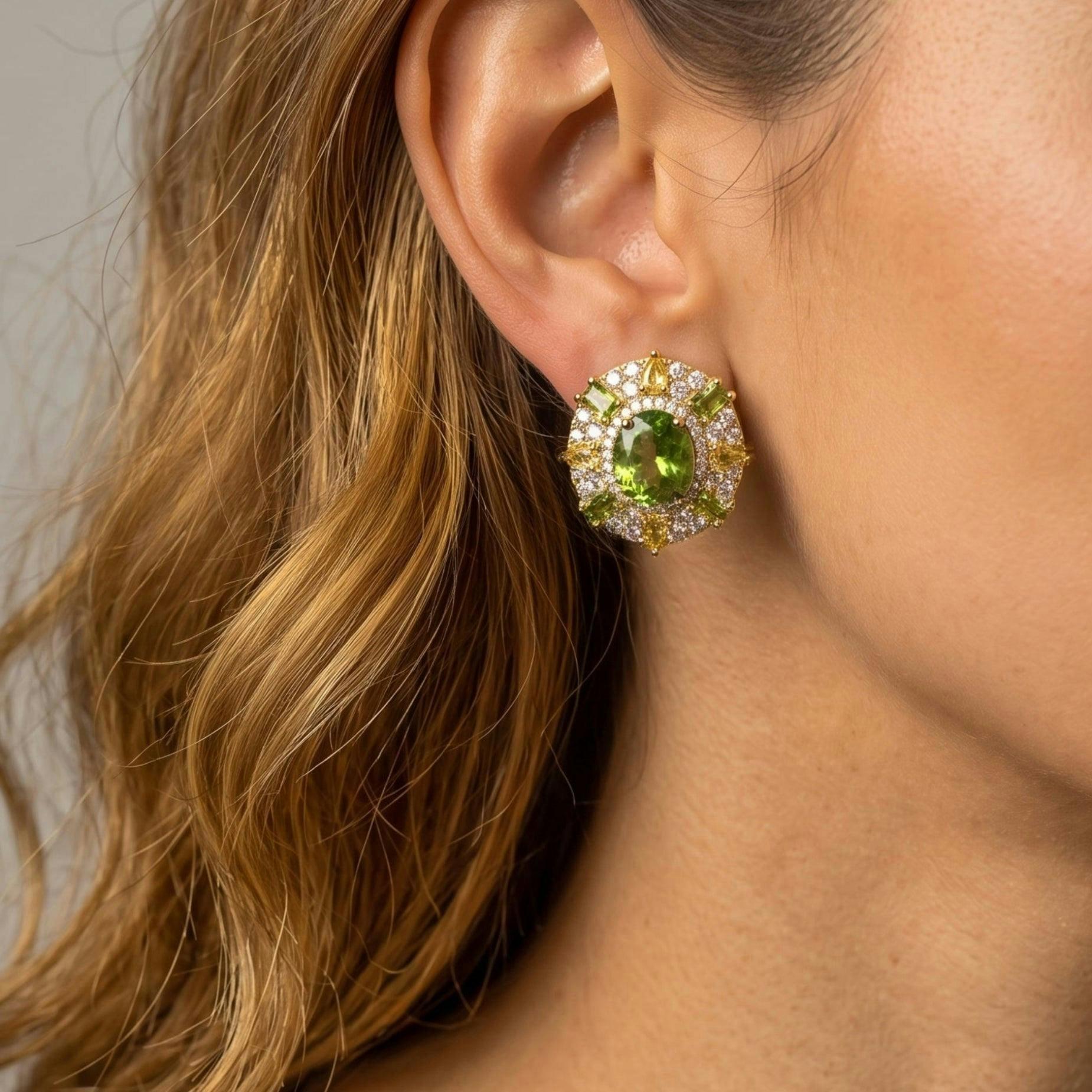 Hanabi Peridot and Yellow Stone Statement Stud Earrings , view 3 of 5
