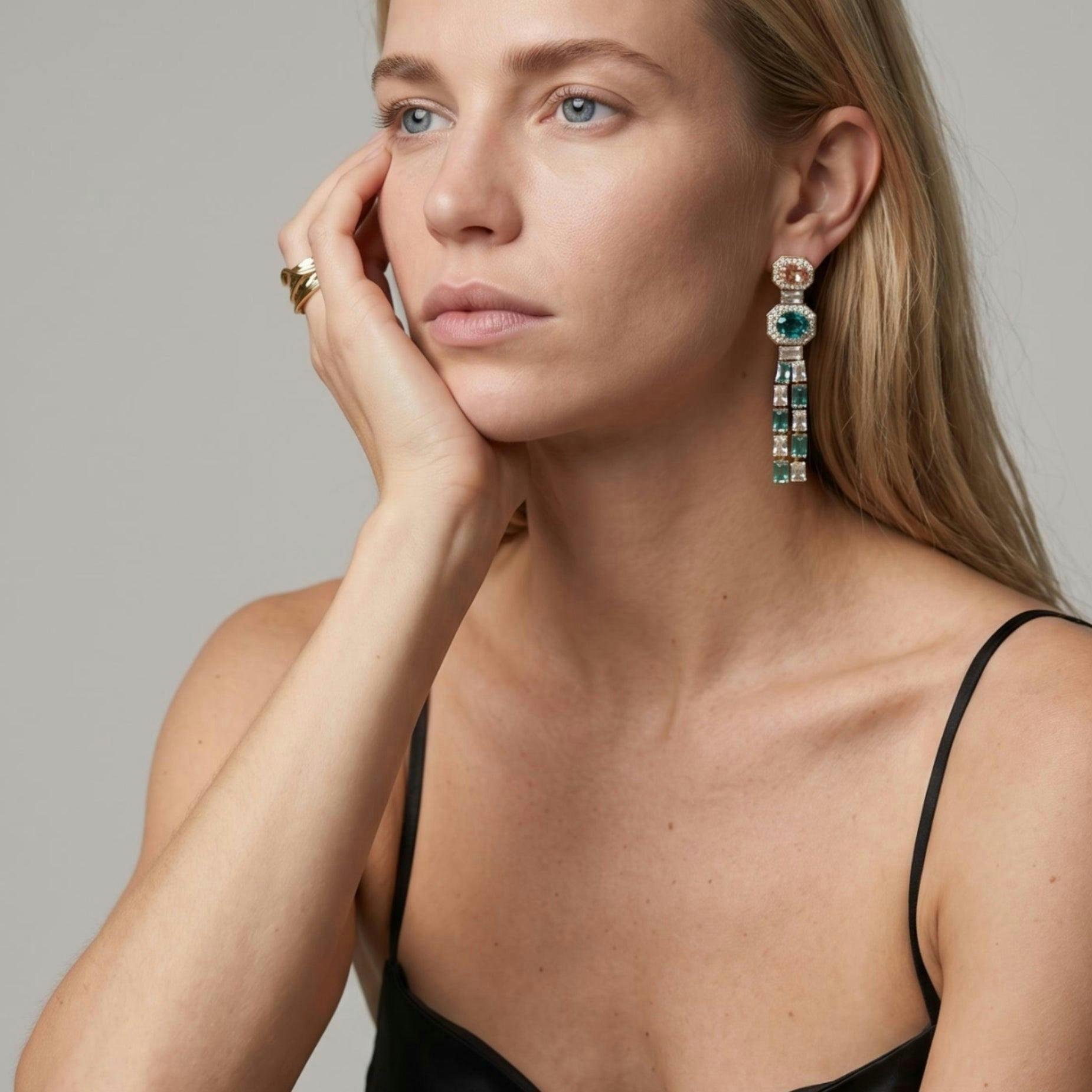 Hanabi Mint and Peach Stone Drop Earrings , view 2 of 5