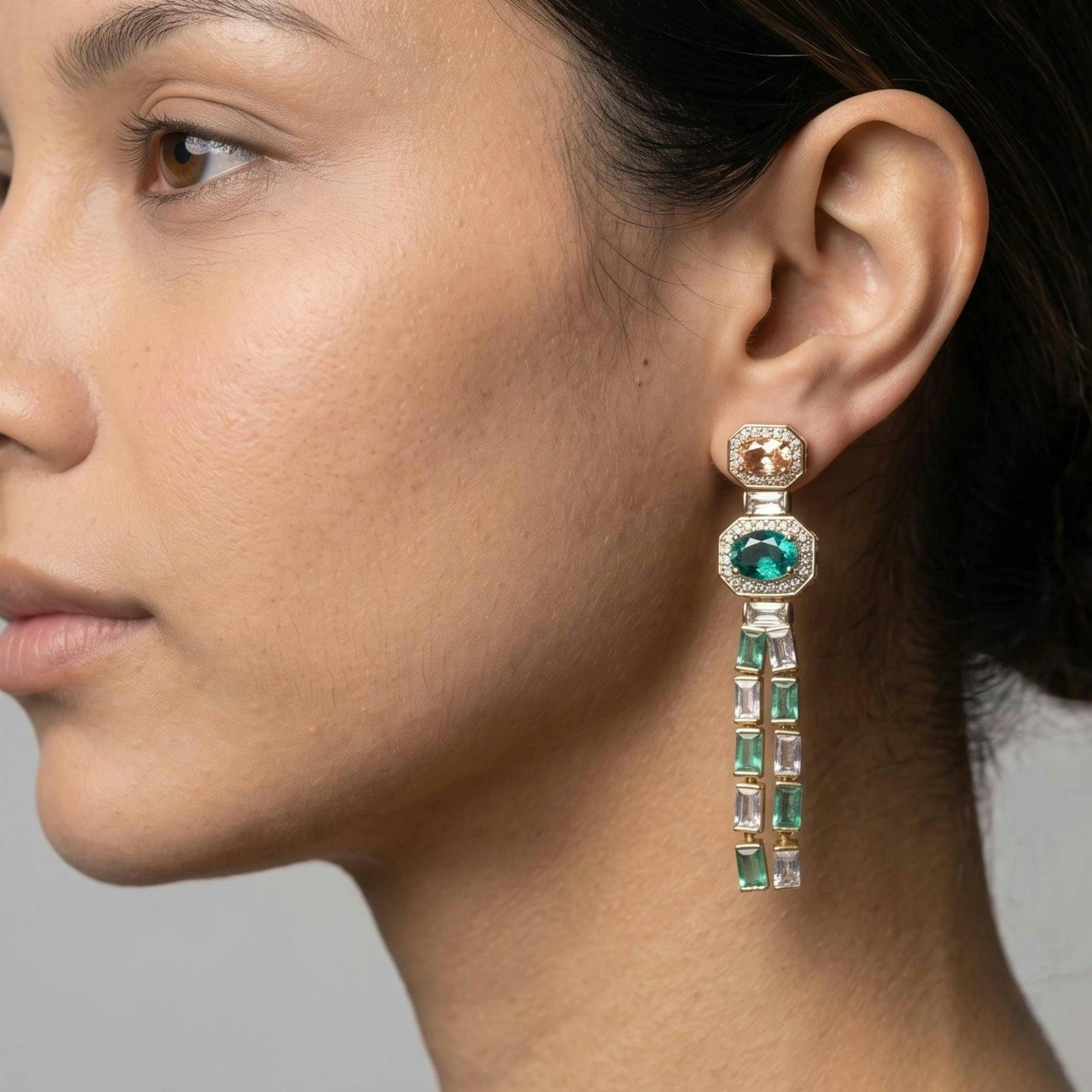 Hanabi Mint and Peach Stone Drop Earrings , view 3 of 5