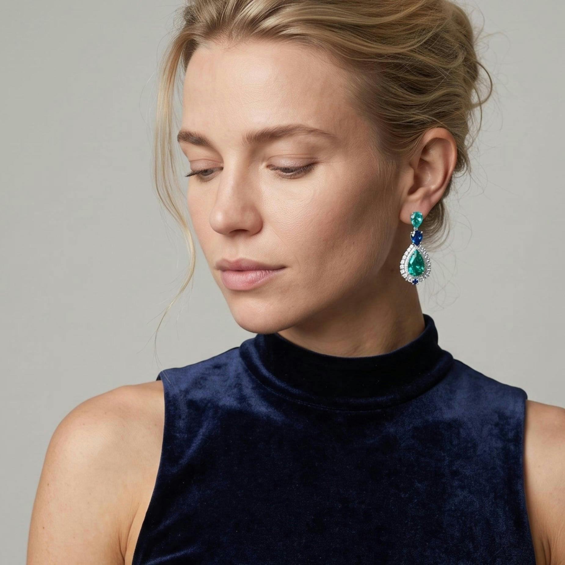 Hanabi Jade and Blue Stone Drop Earrings , view 2 of 5