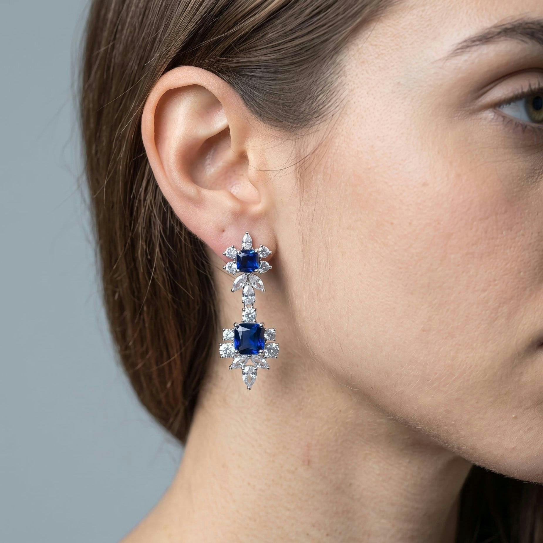 Hanabi Blue and Silver Stone Earrings , view 3 of 5