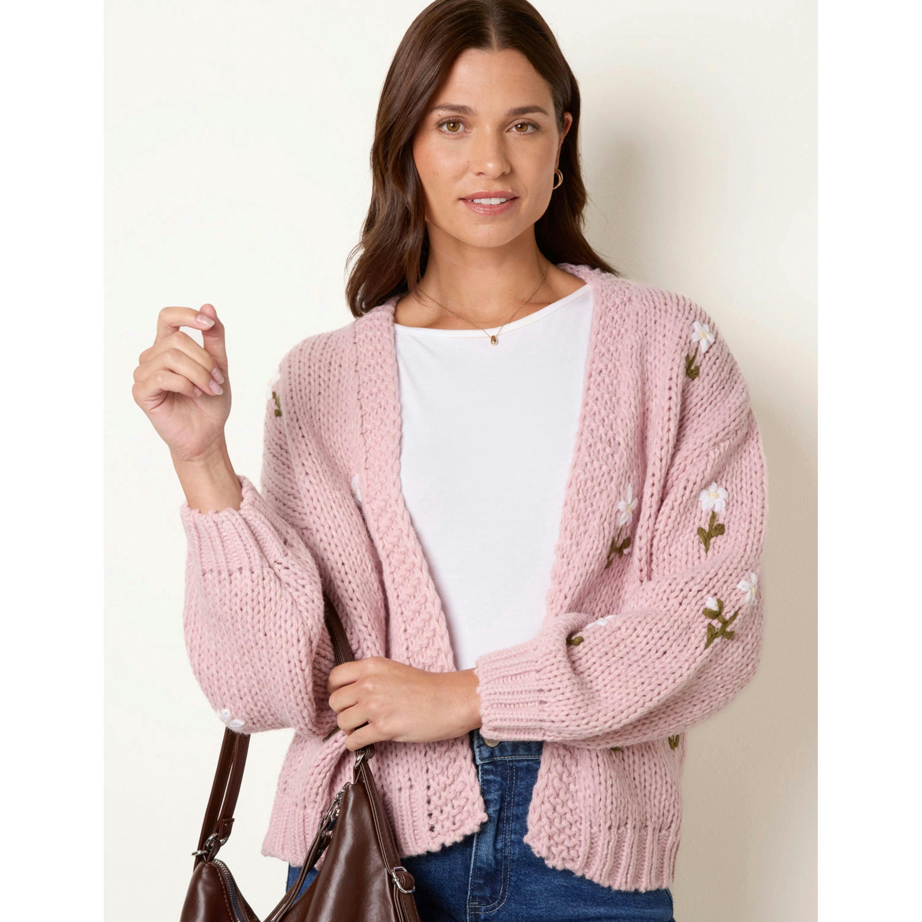 Blue Vanilla Flower Embroidery Detailed Cardigan  in Pink , view 3 of 4