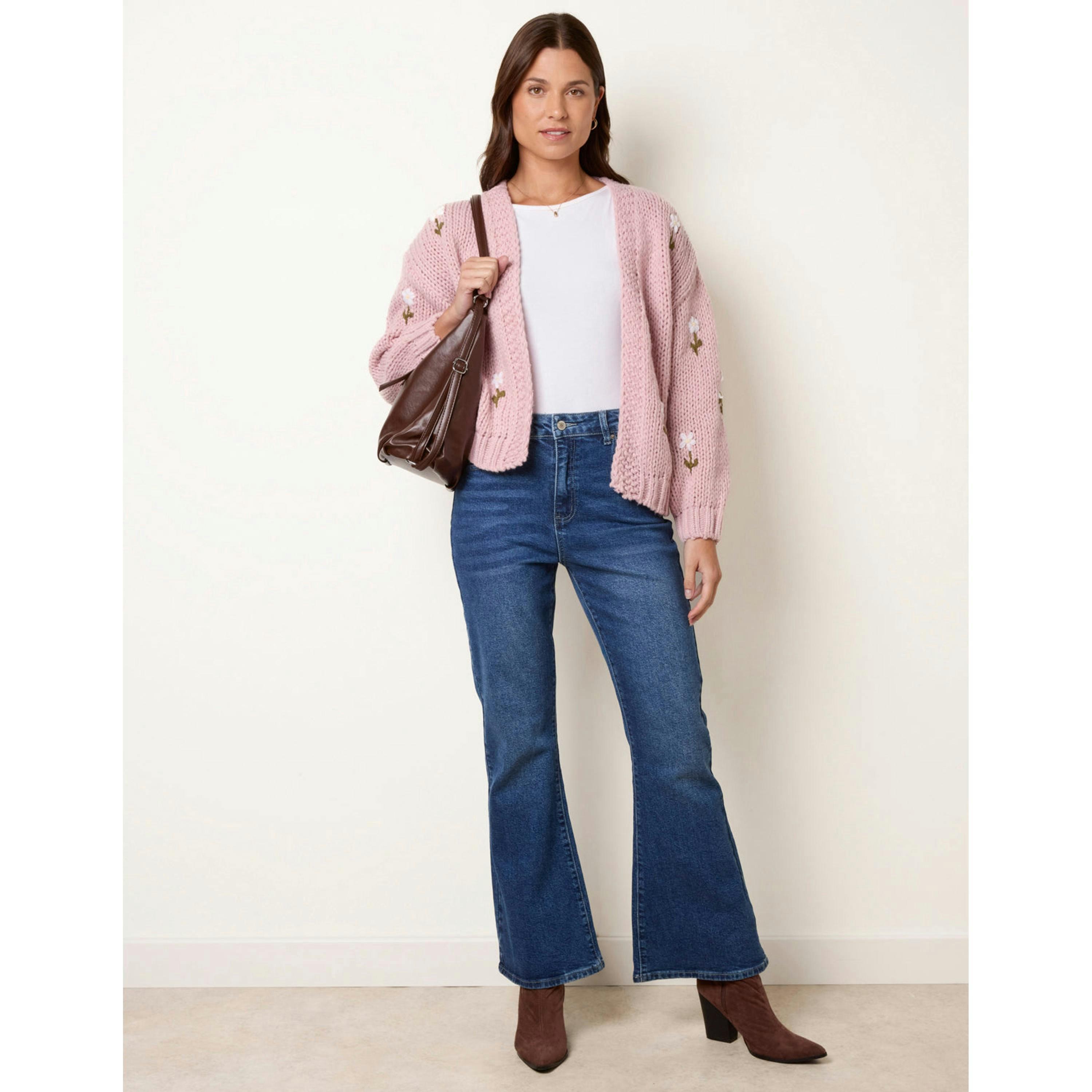 Blue Vanilla Flower Embroidery Detailed Cardigan  in Pink , view 4 of 4