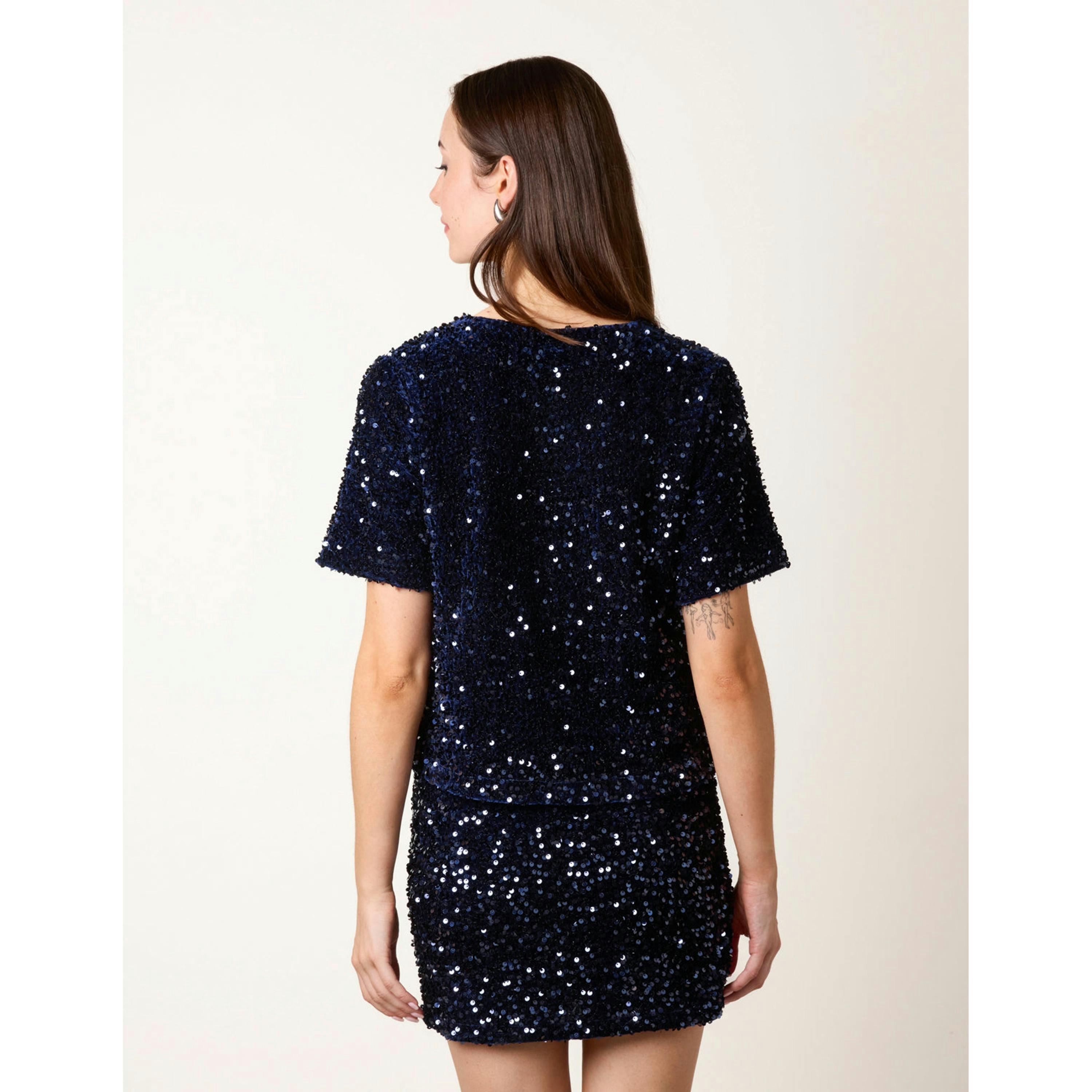 Blue Vanilla Velvet Sequin Tee  in Navy , view 2 of 4