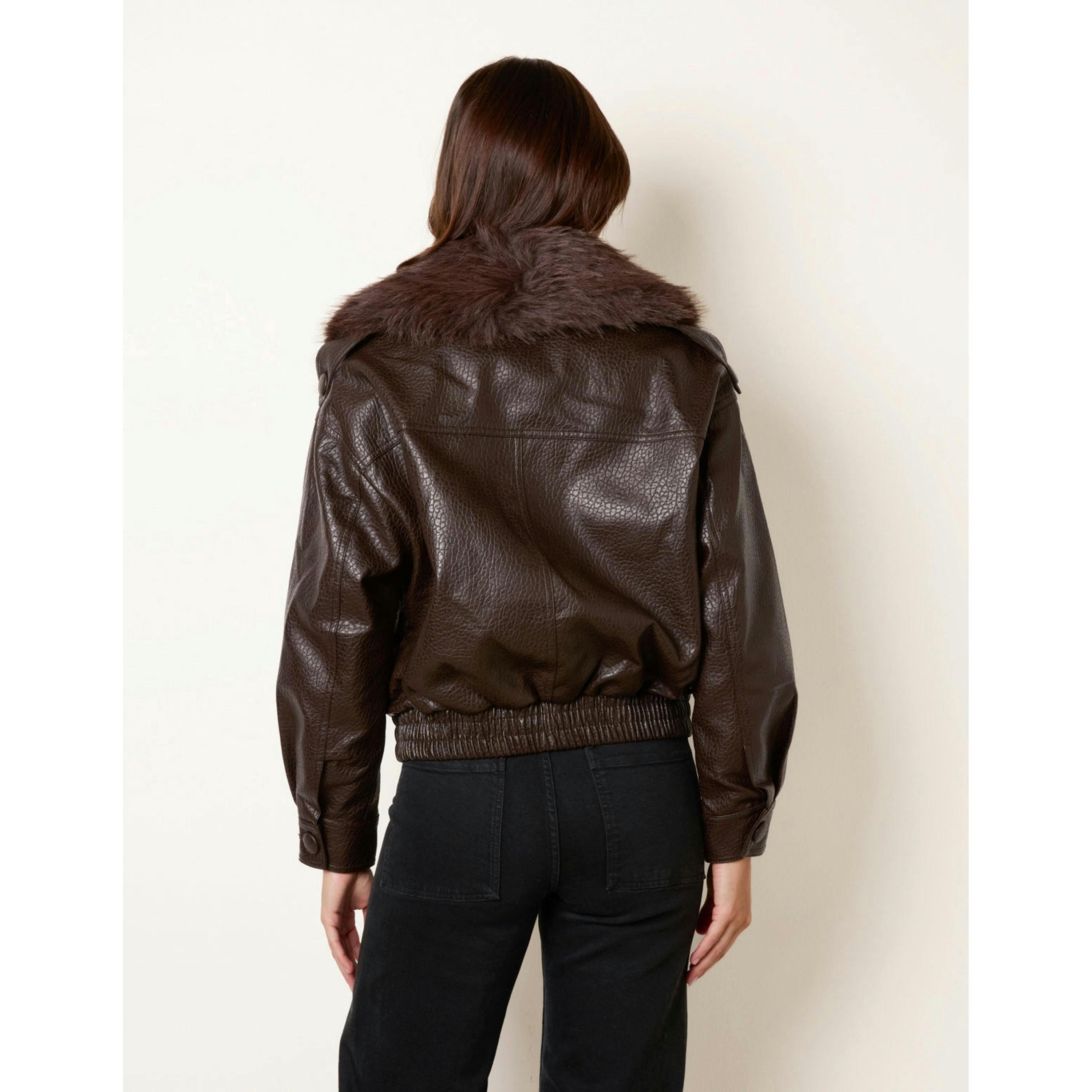 Blue Vanilla Faux Fur Collar Button Up Jacket  in Brown , view 2 of 4