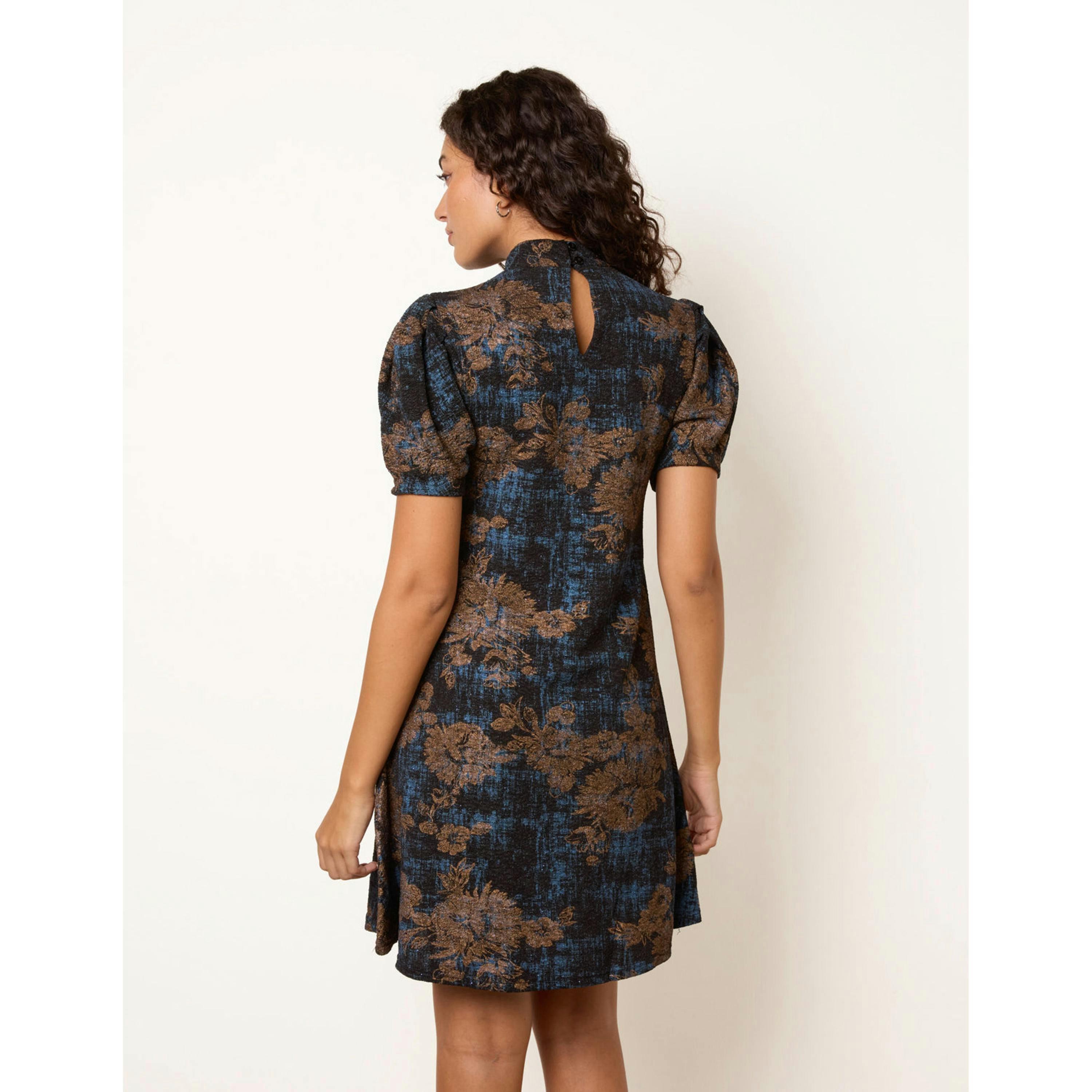 Blue Vanilla High Neck Puff Sleeve Dress  in Blue , view 2 of 5