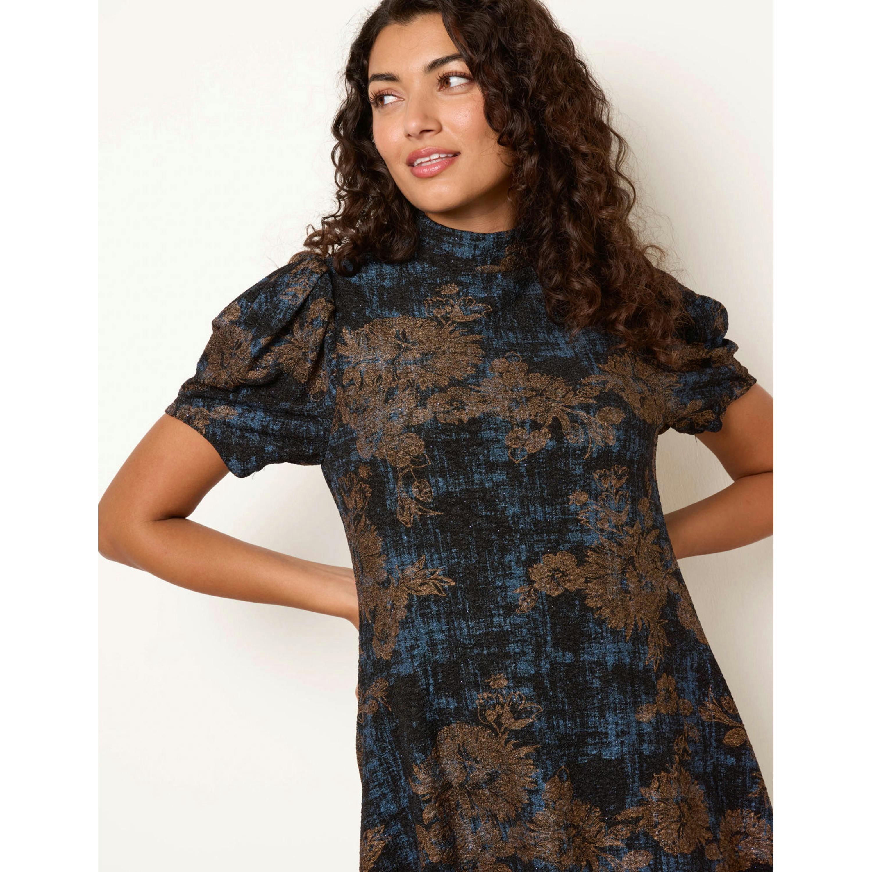 Blue Vanilla High Neck Puff Sleeve Dress  in Blue , view 4 of 5