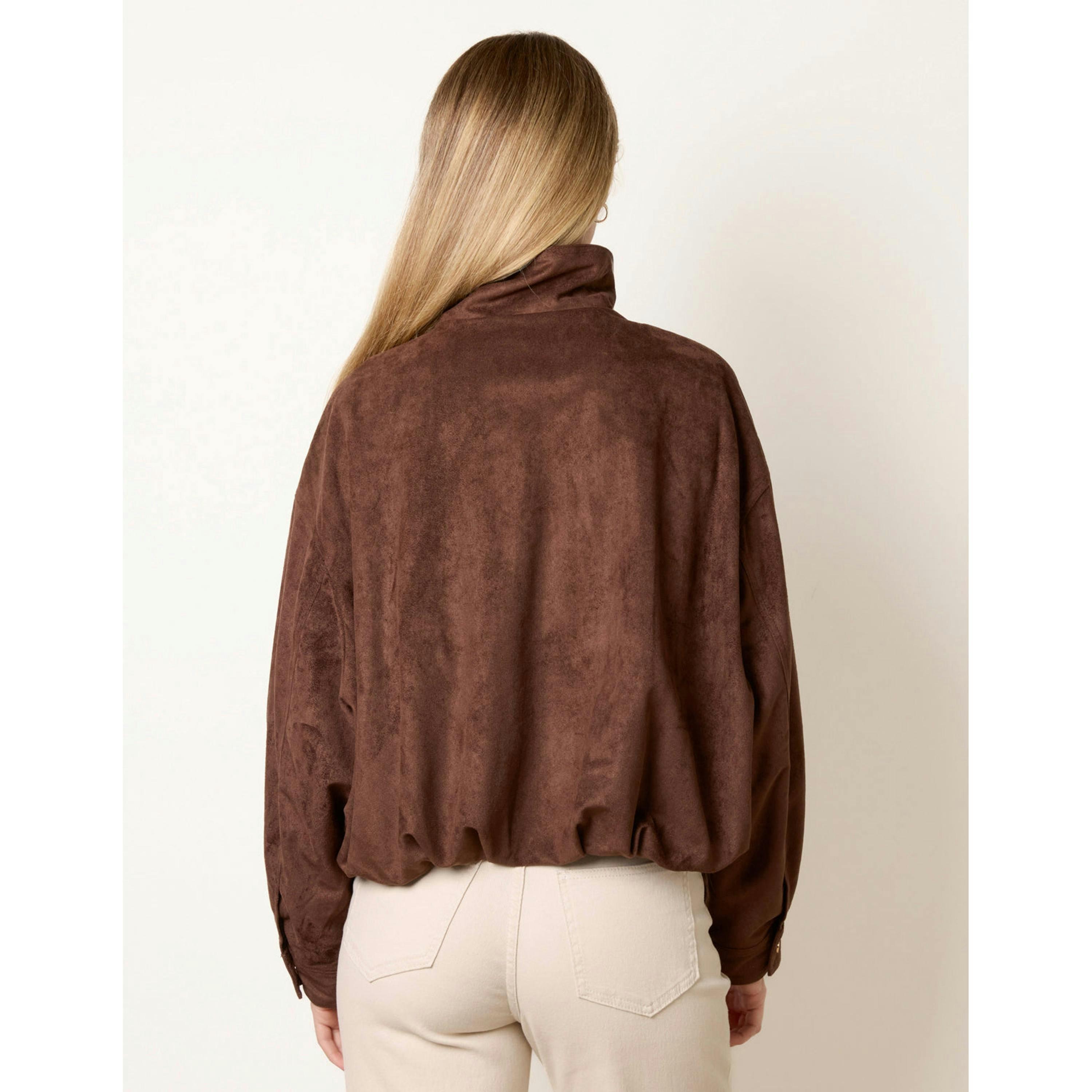 Blue Vanilla Funnel Neck Suede Jacket  in Brown , view 2 of 4