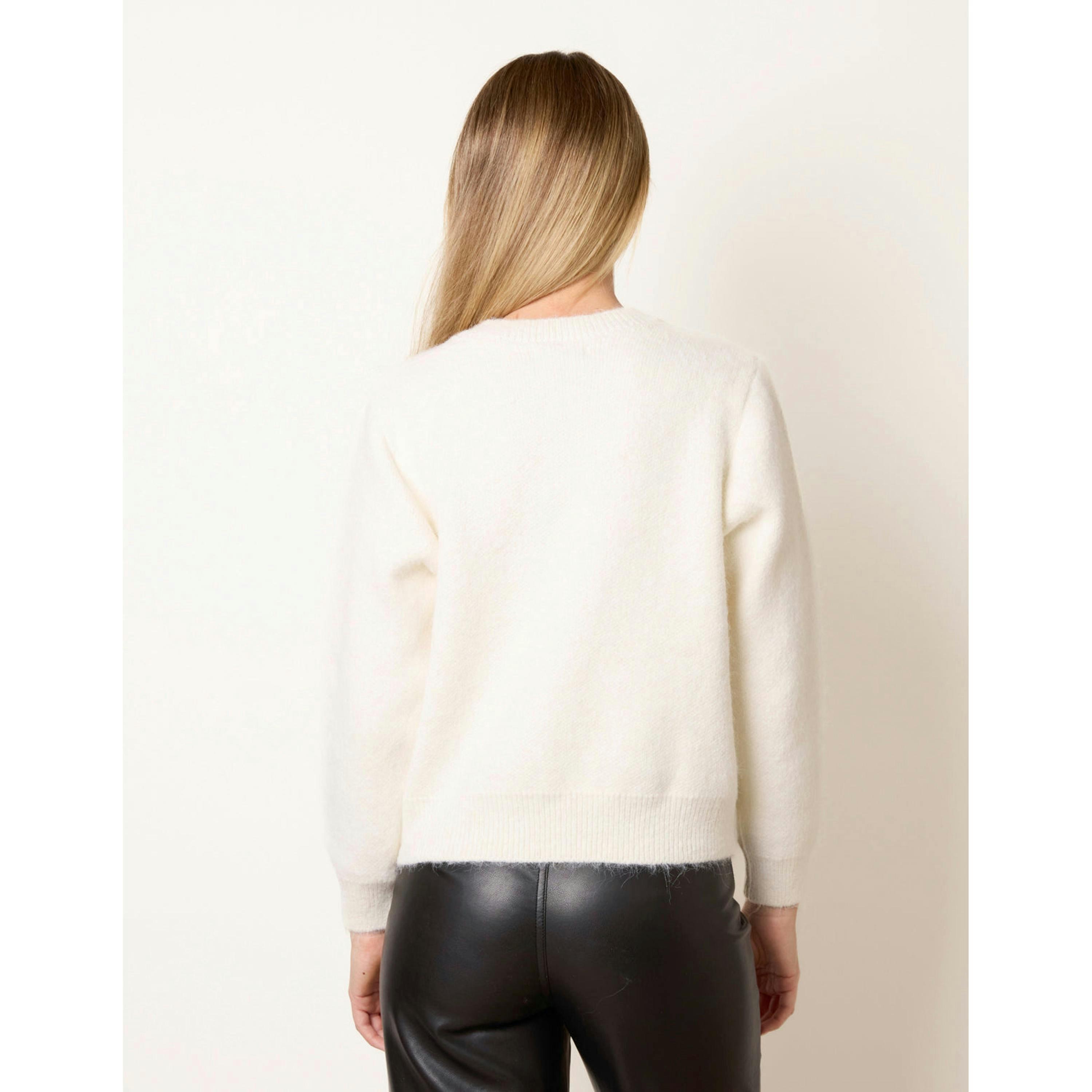 Blue Vanilla Pearl And Crochet Detailing Knit Cardigan  in Ivory , view 2 of 4