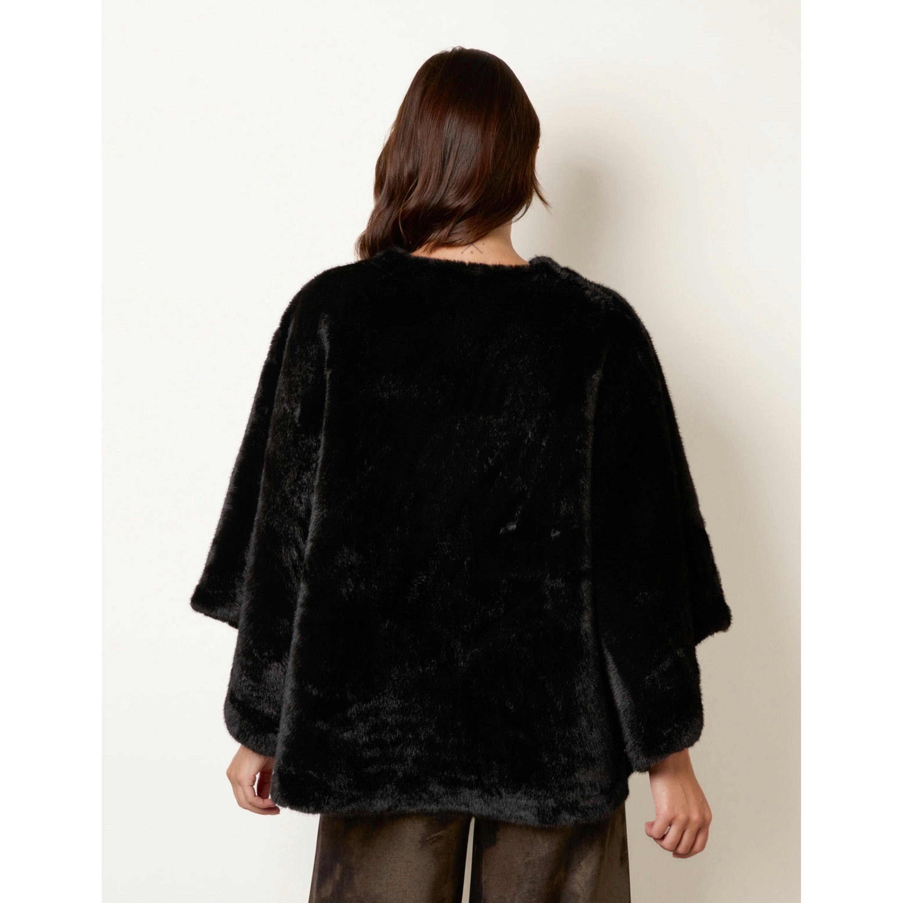 Blue Vanilla Faux Fur Tie Front Cape  in Black , view 2 of 4