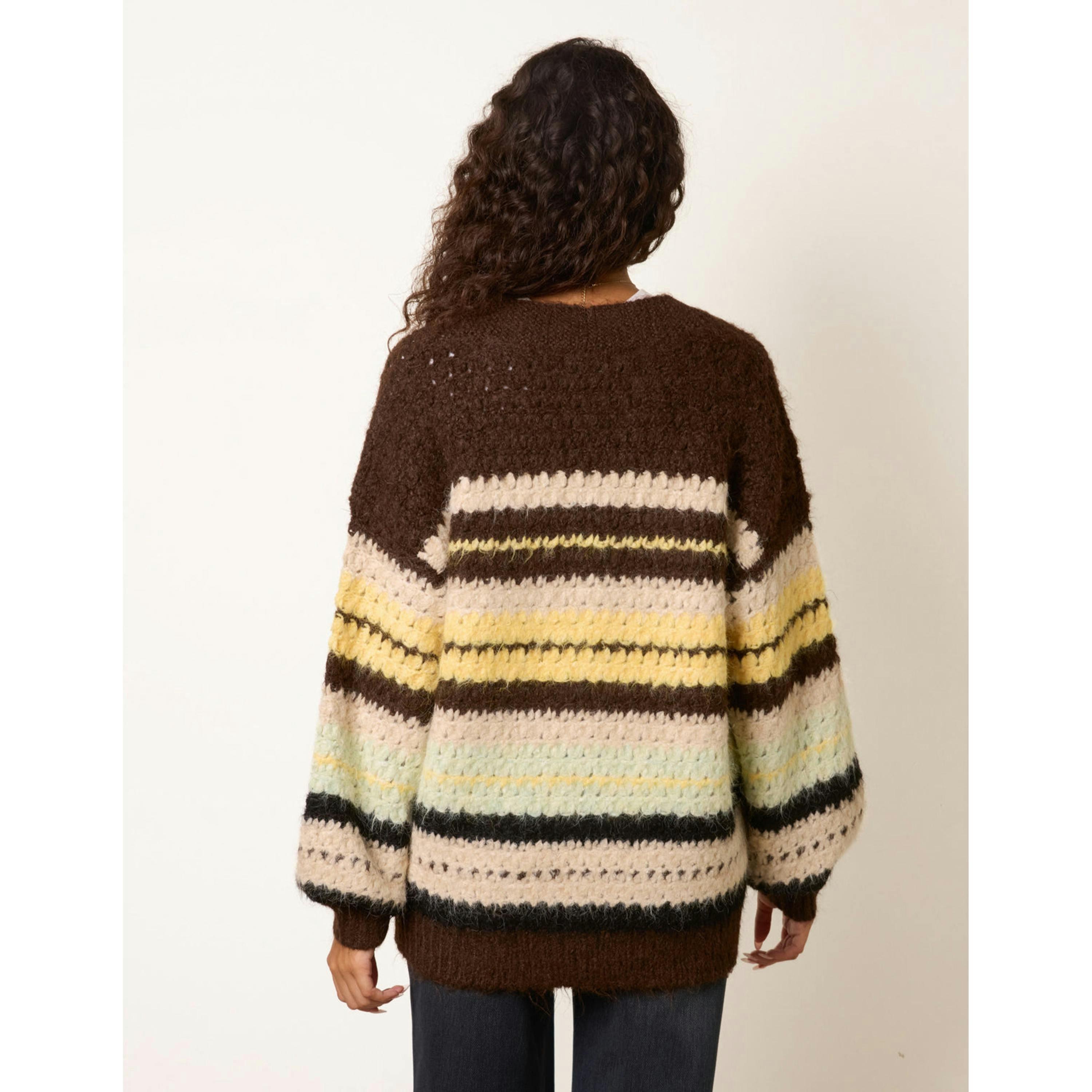 Blue Vanilla Stripe Pattern Cardigan  in Brown , view 2 of 4