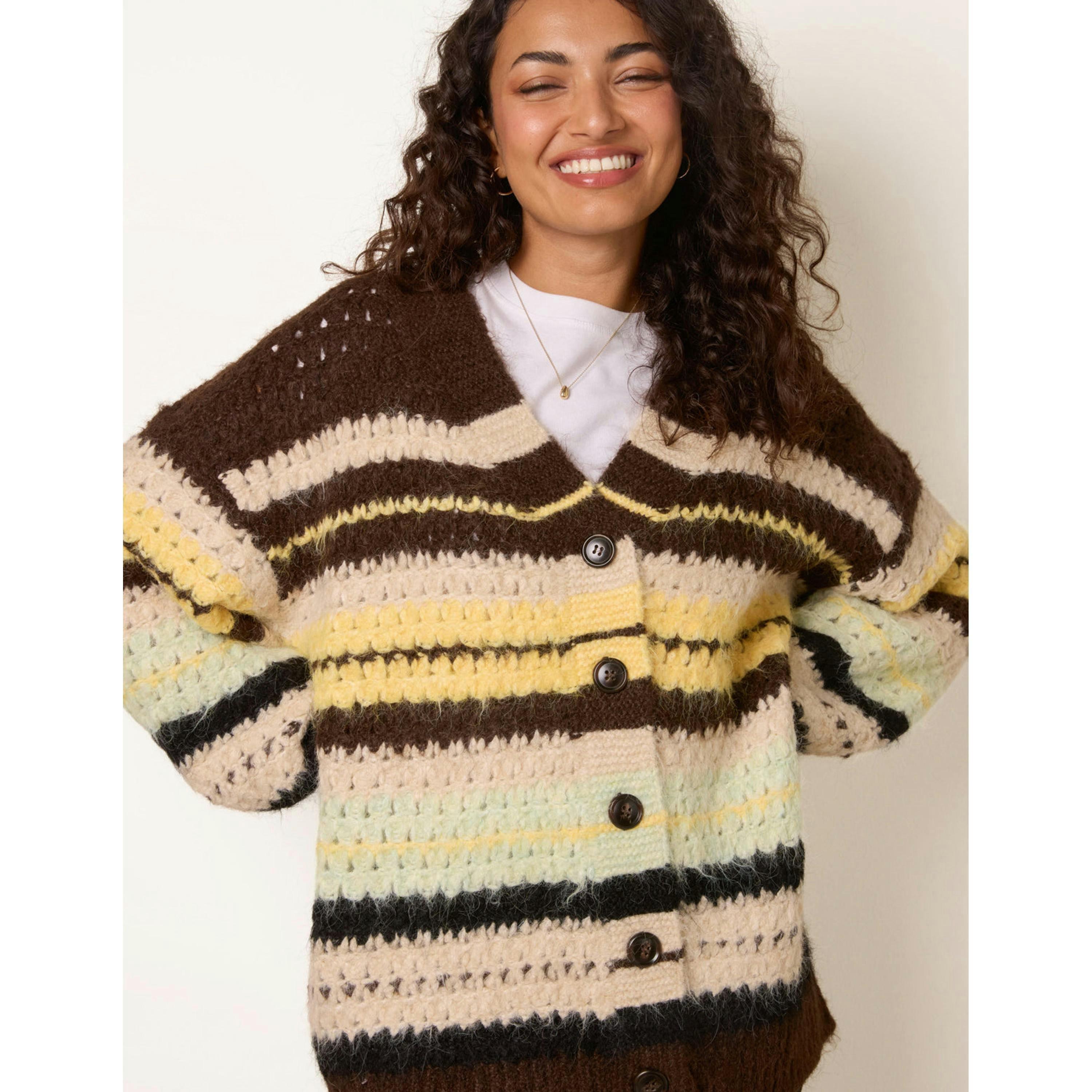Blue Vanilla Stripe Pattern Cardigan  in Brown , view 3 of 4
