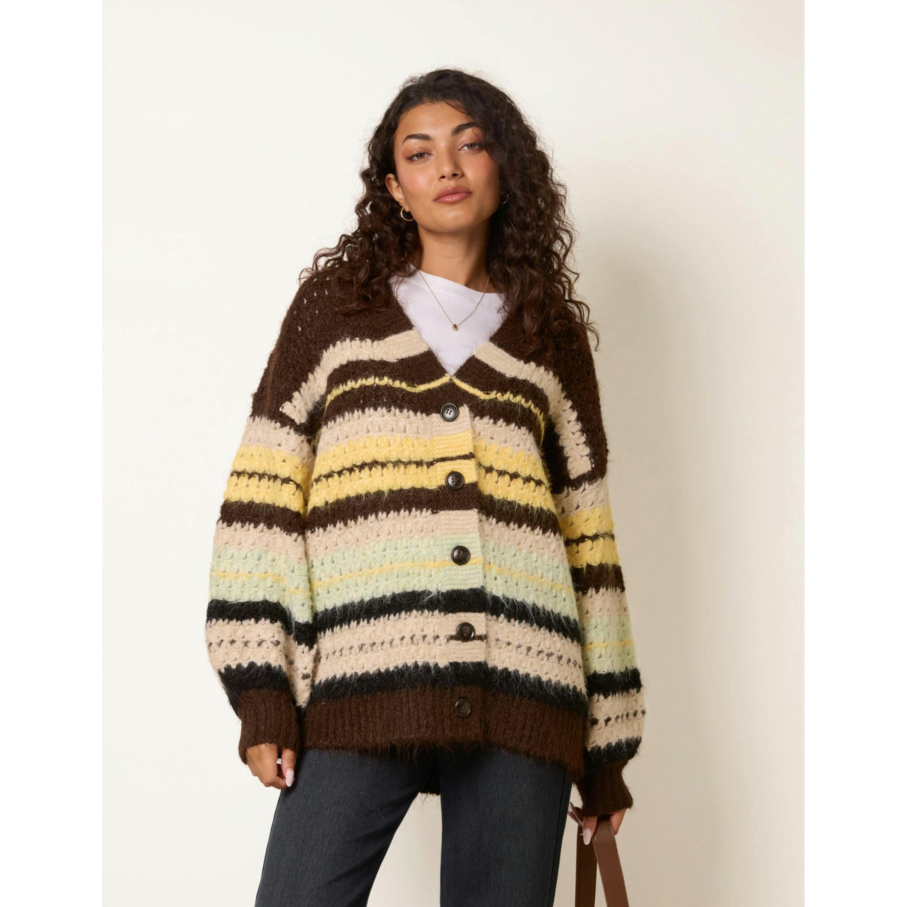 Blue Vanilla Stripe Pattern Cardigan  in Brown , view 4 of 4