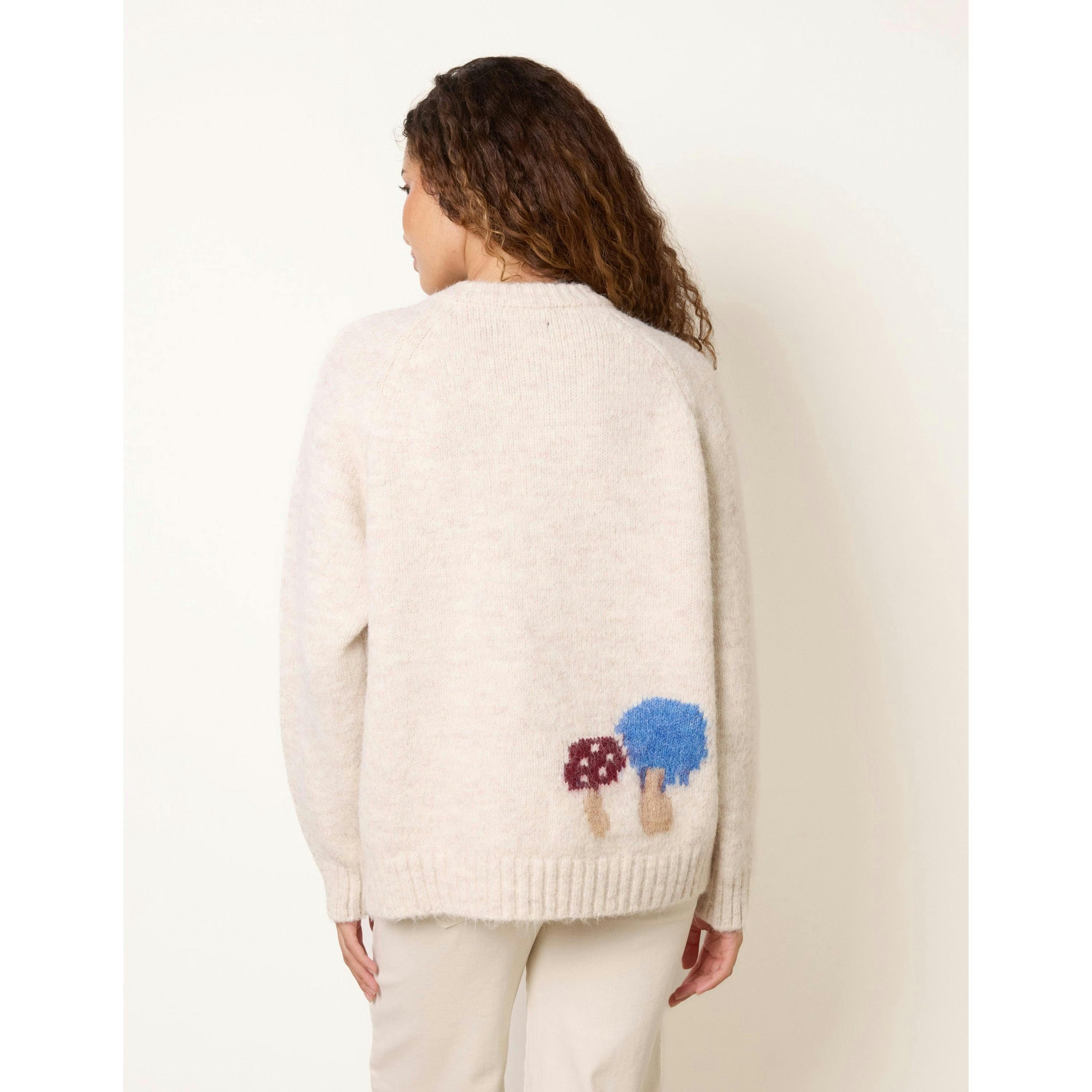 Blue Vanilla Mushroom Print Button Cardigan  in Beige , view 2 of 4