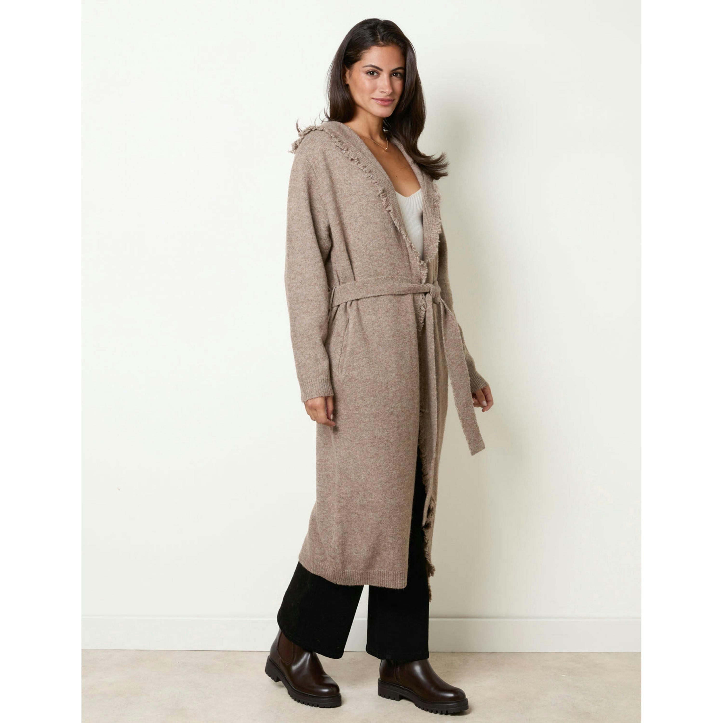 Blue Vanilla Knitted Hooded Long Cardigan  in Brown , view 3 of 4