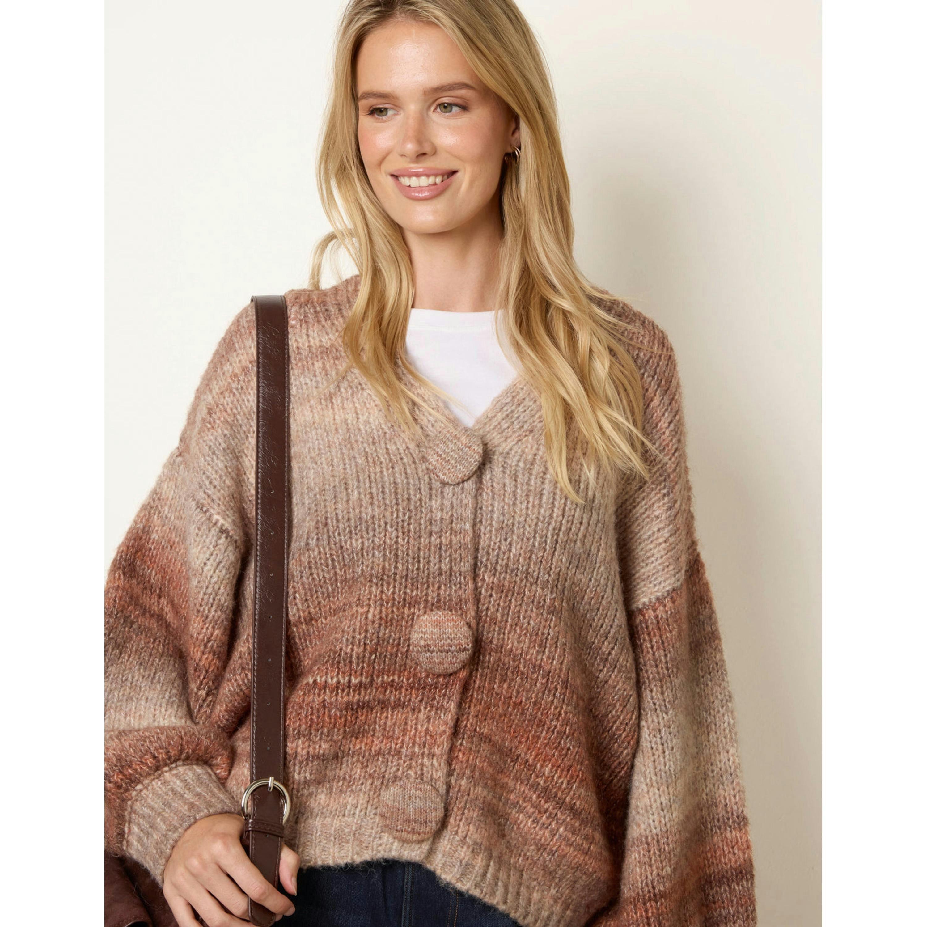 Blue Vanilla Stripe Pattern Cardigan  in Brown , view 3 of 4