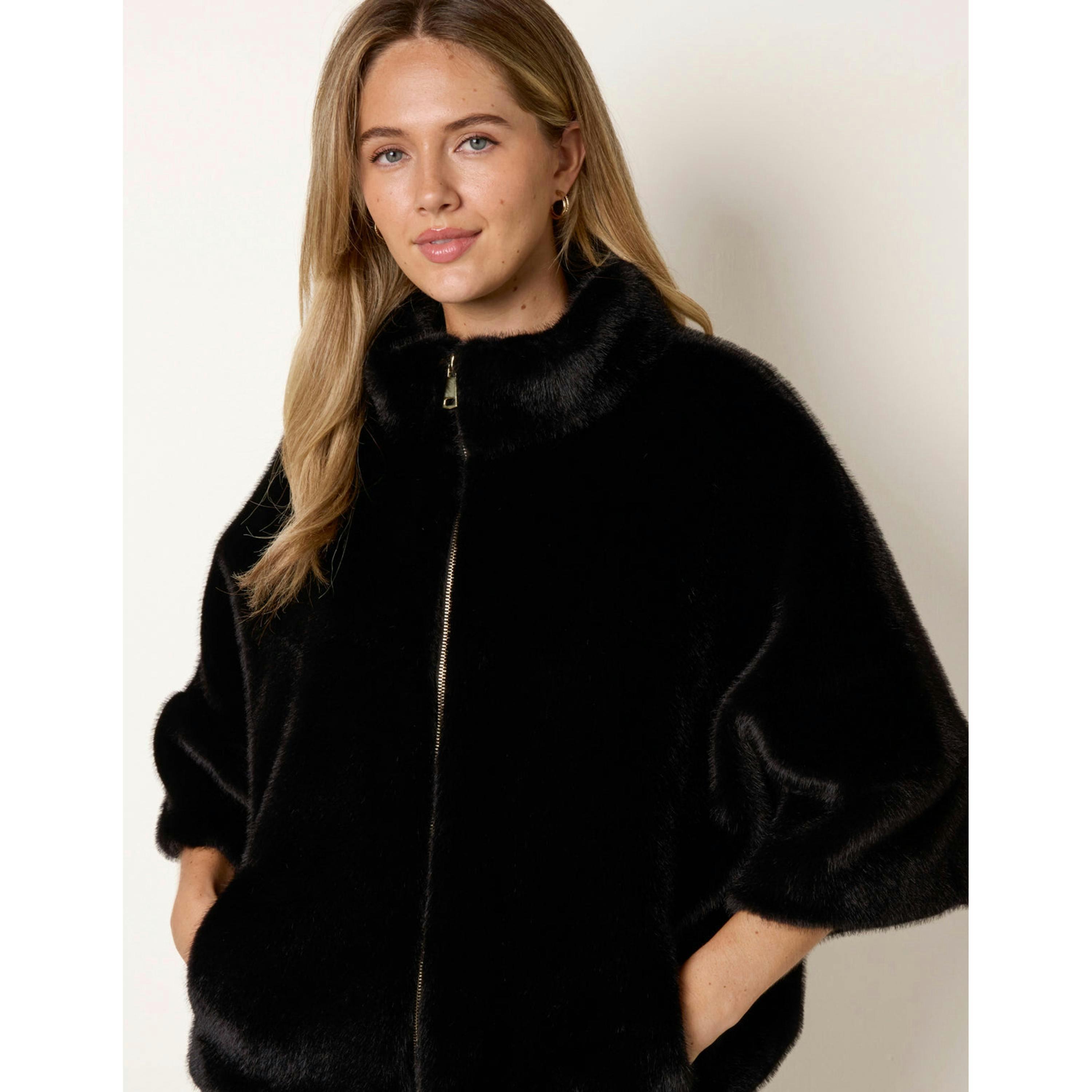 Blue Vanilla Faux Fur Short Jacket  in Black , view 3 of 4
