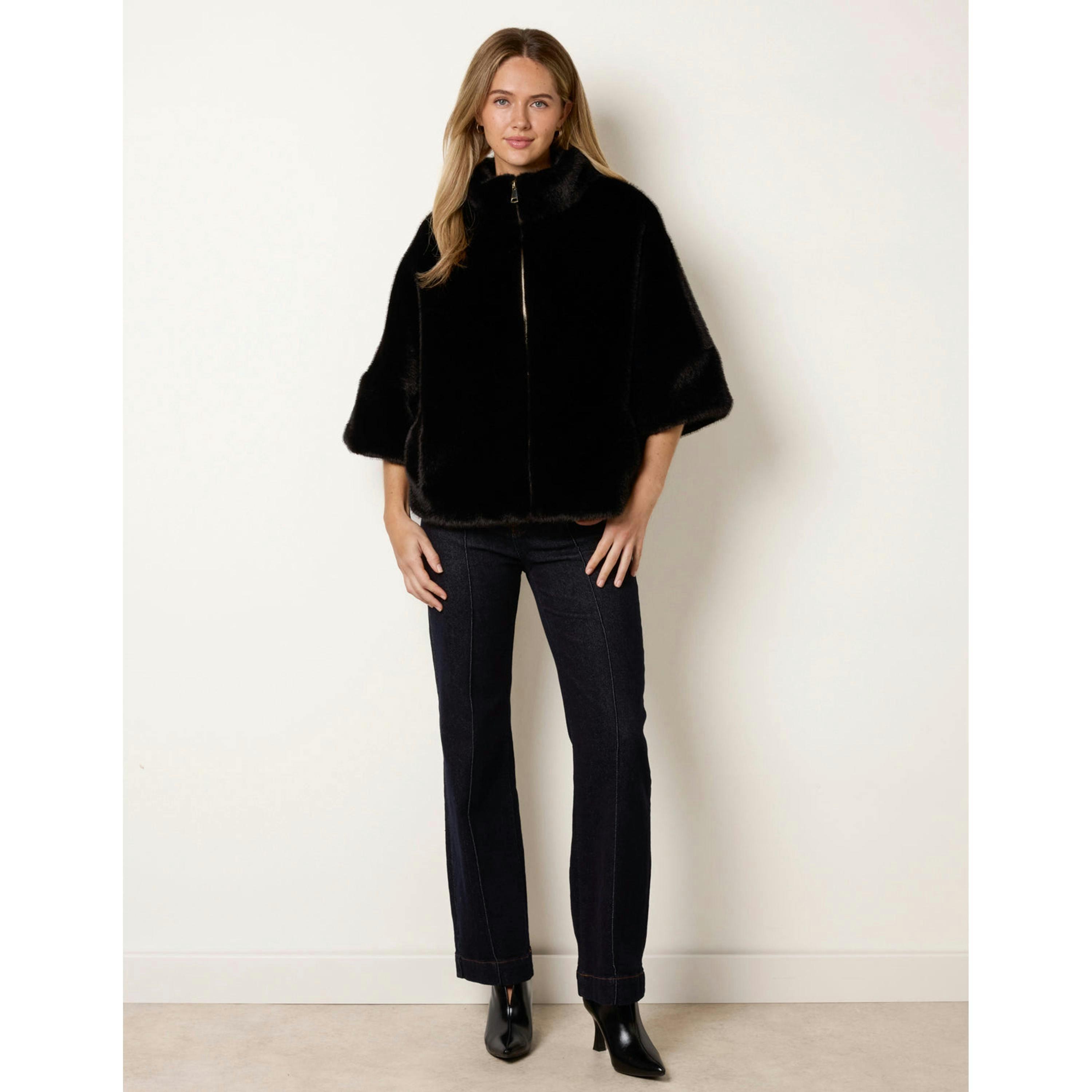 Blue Vanilla Faux Fur Short Jacket  in Black , view 4 of 4