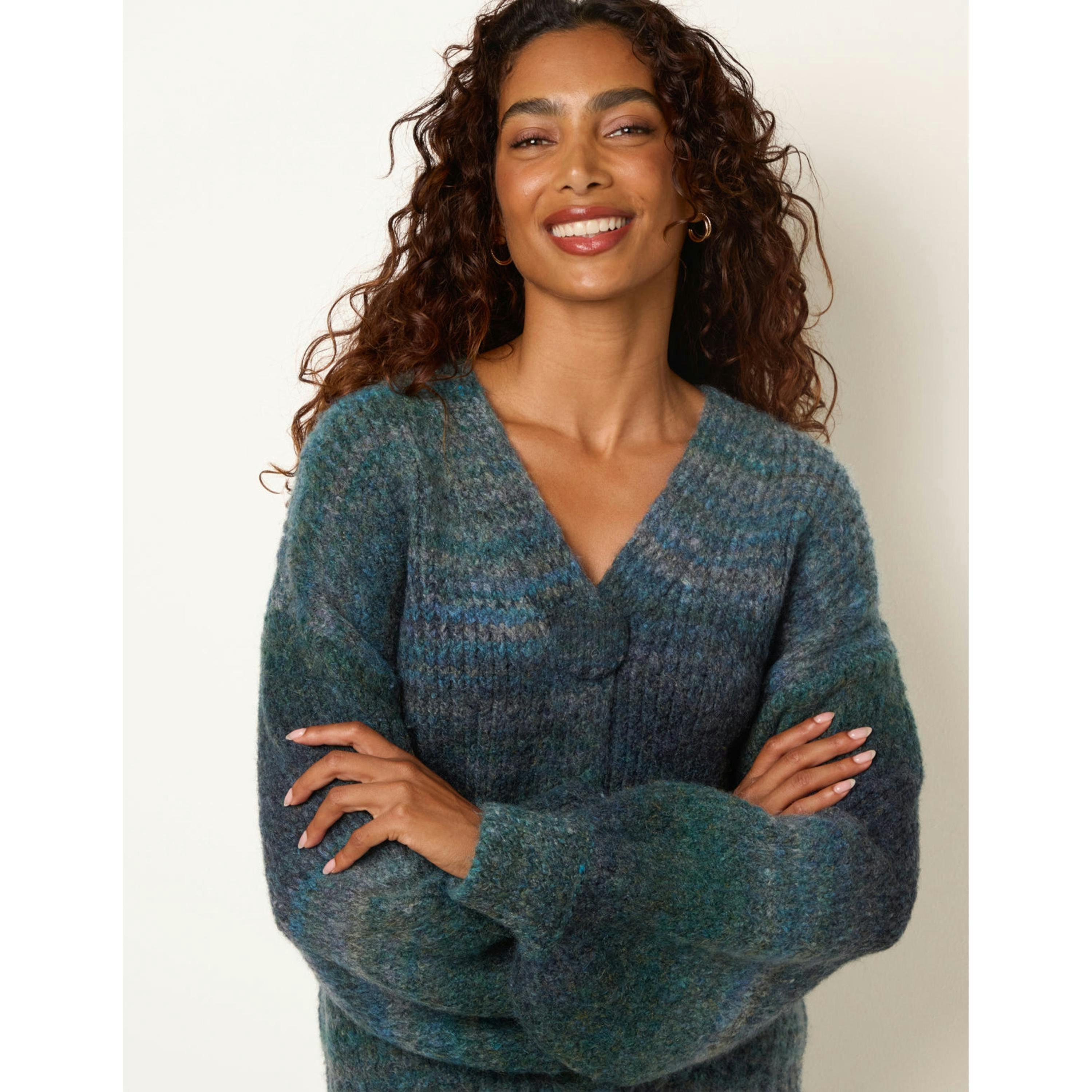Blue Vanilla Stripe Pattern Cardigan  in Green , view 3 of 4