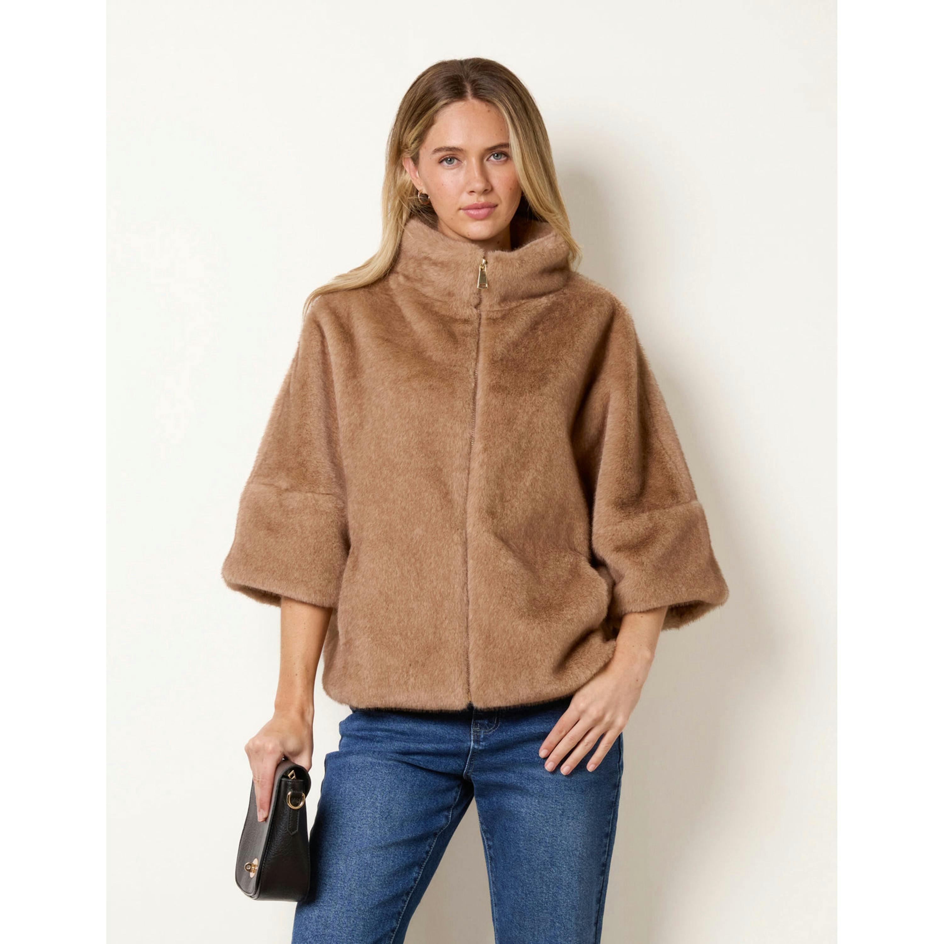 Blue Vanilla Faux Fur Short Jacket  in Beige , view 3 of 4