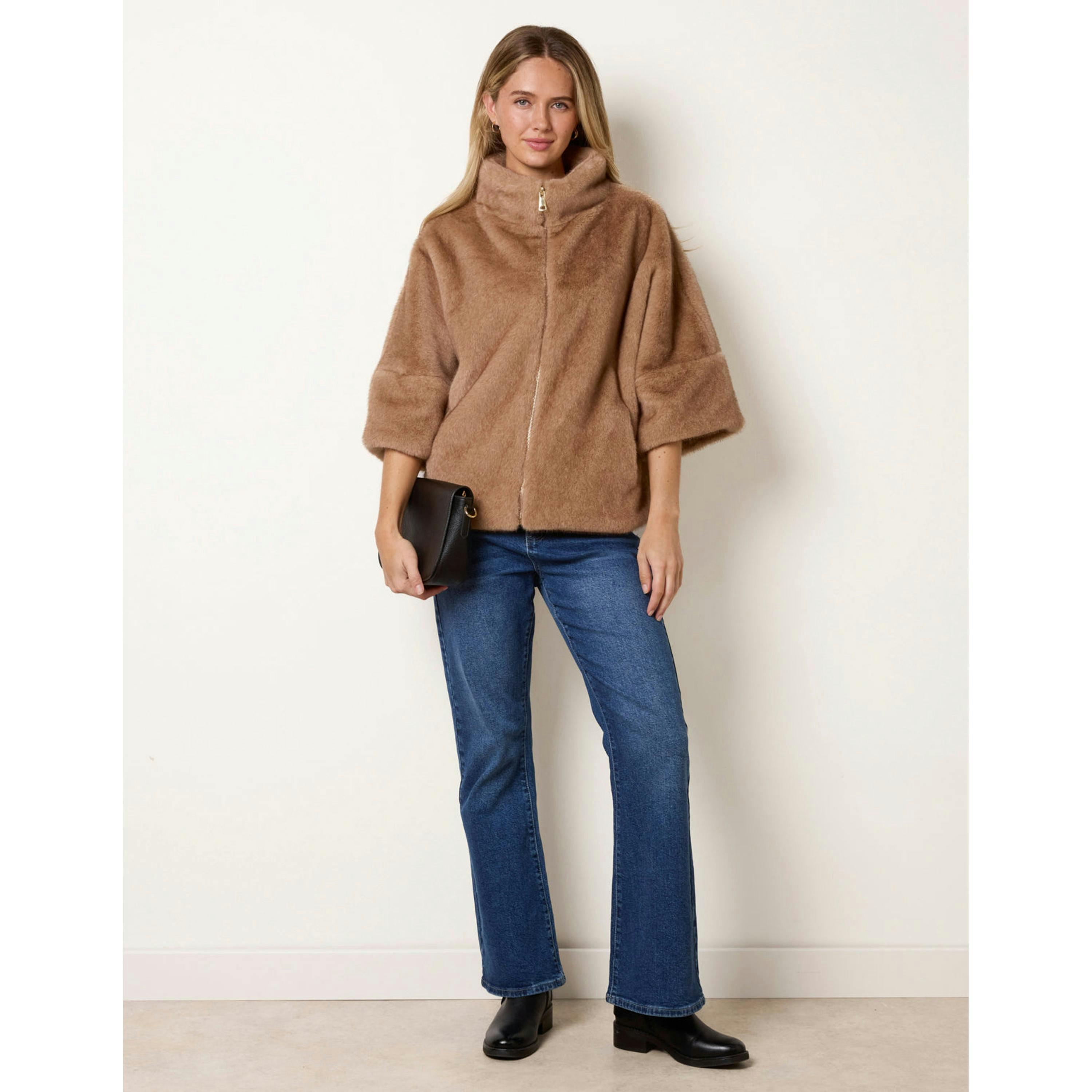 Blue Vanilla Faux Fur Short Jacket  in Beige , view 4 of 4