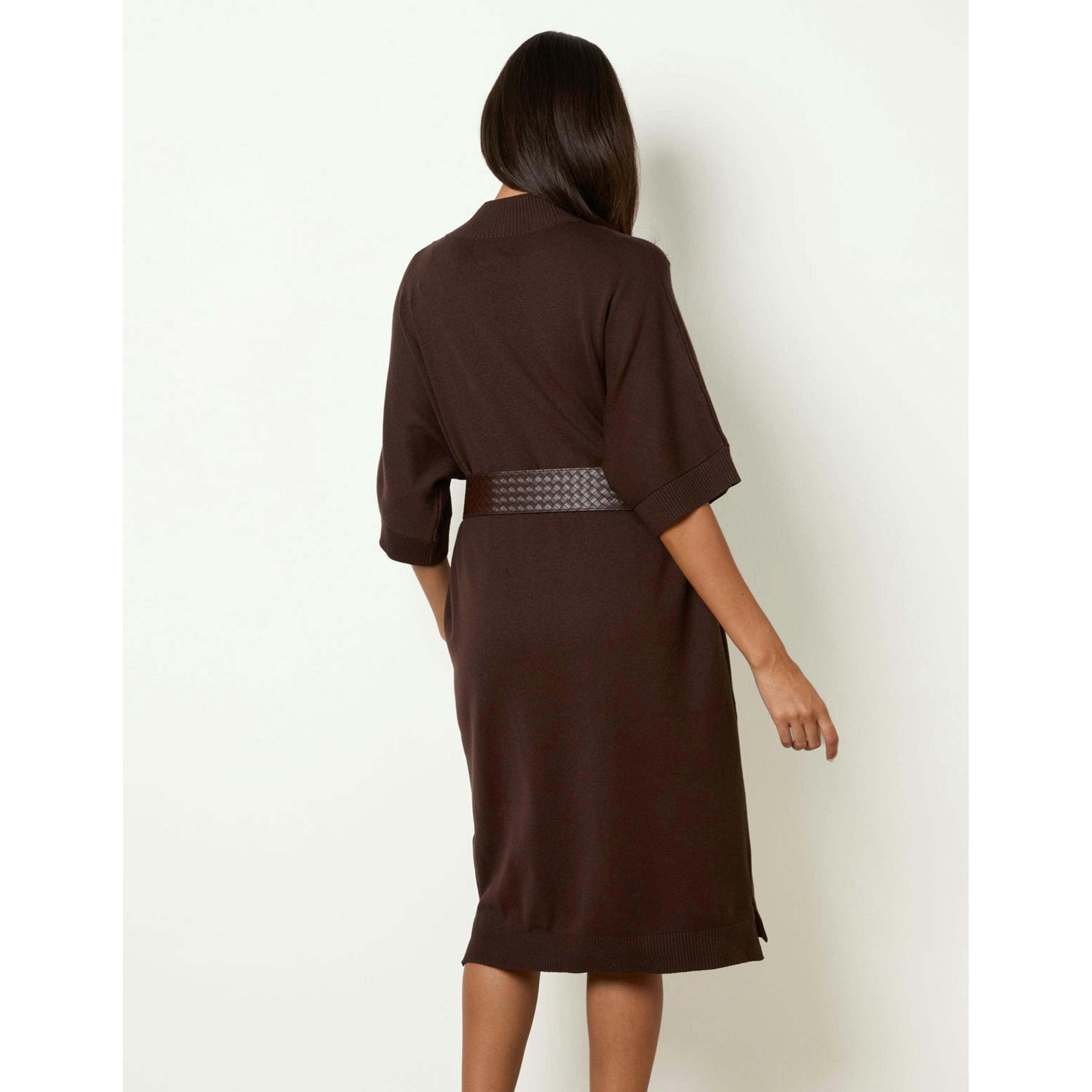 Blue Vanilla Midi Dress With Woven PU Leather Belt  in Brown , view 2 of 4