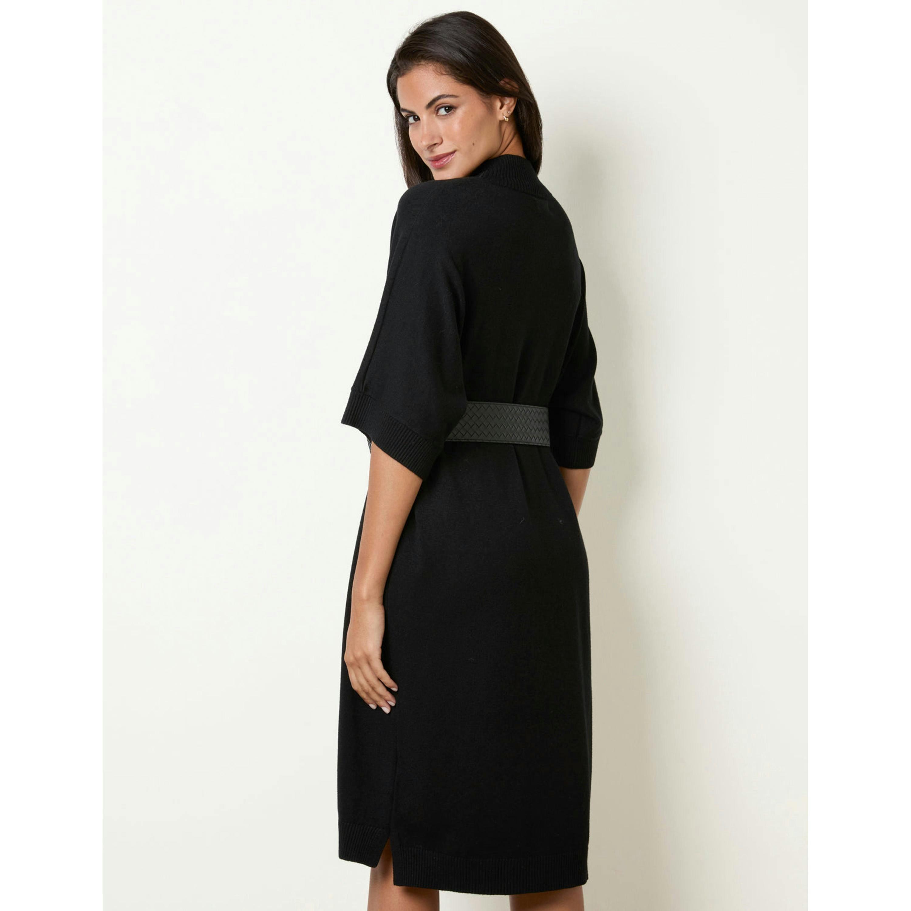 Blue Vanilla Midi Dress With Woven PU Leather Belt  in Black , view 2 of 4