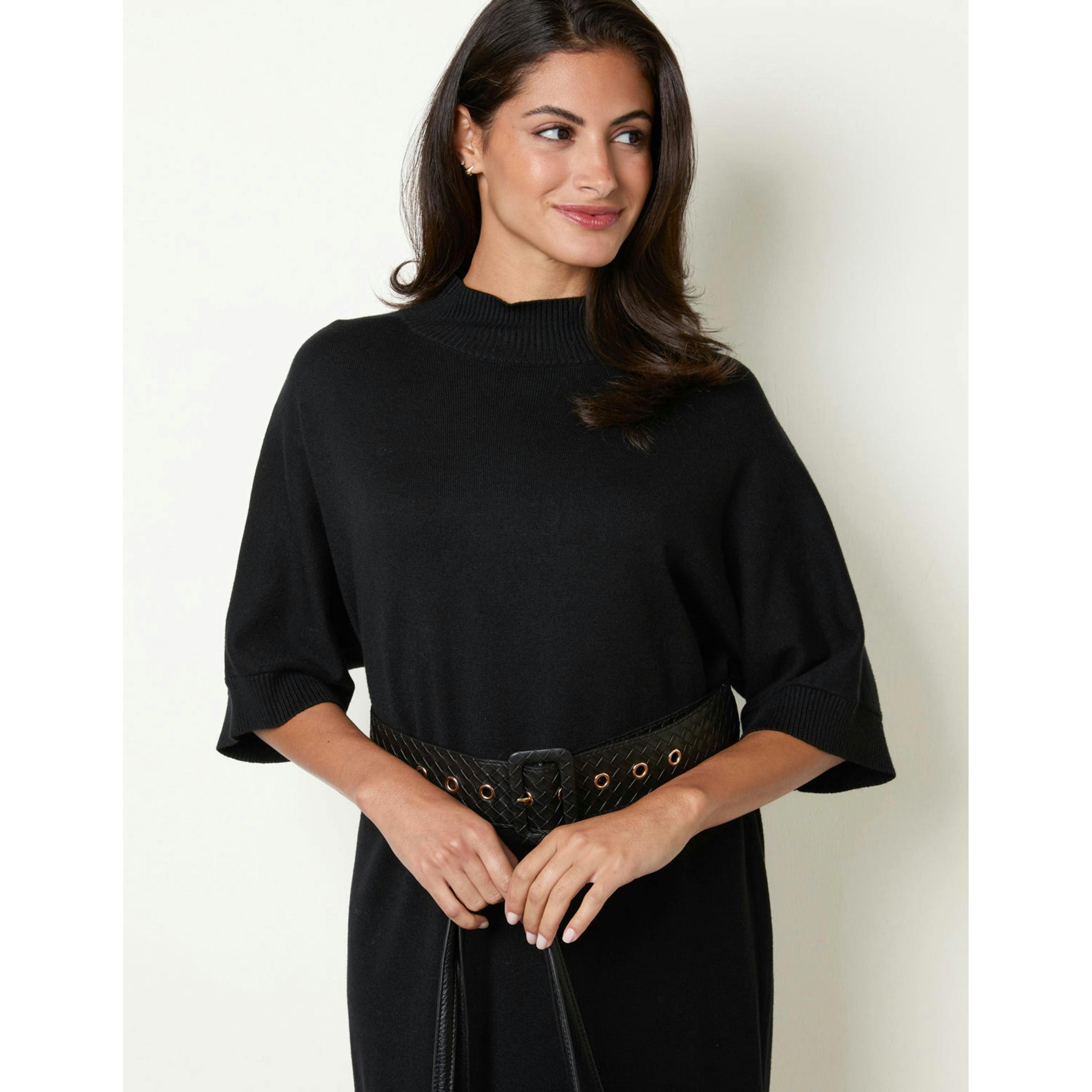 Blue Vanilla Midi Dress With Woven PU Leather Belt  in Black , view 3 of 4