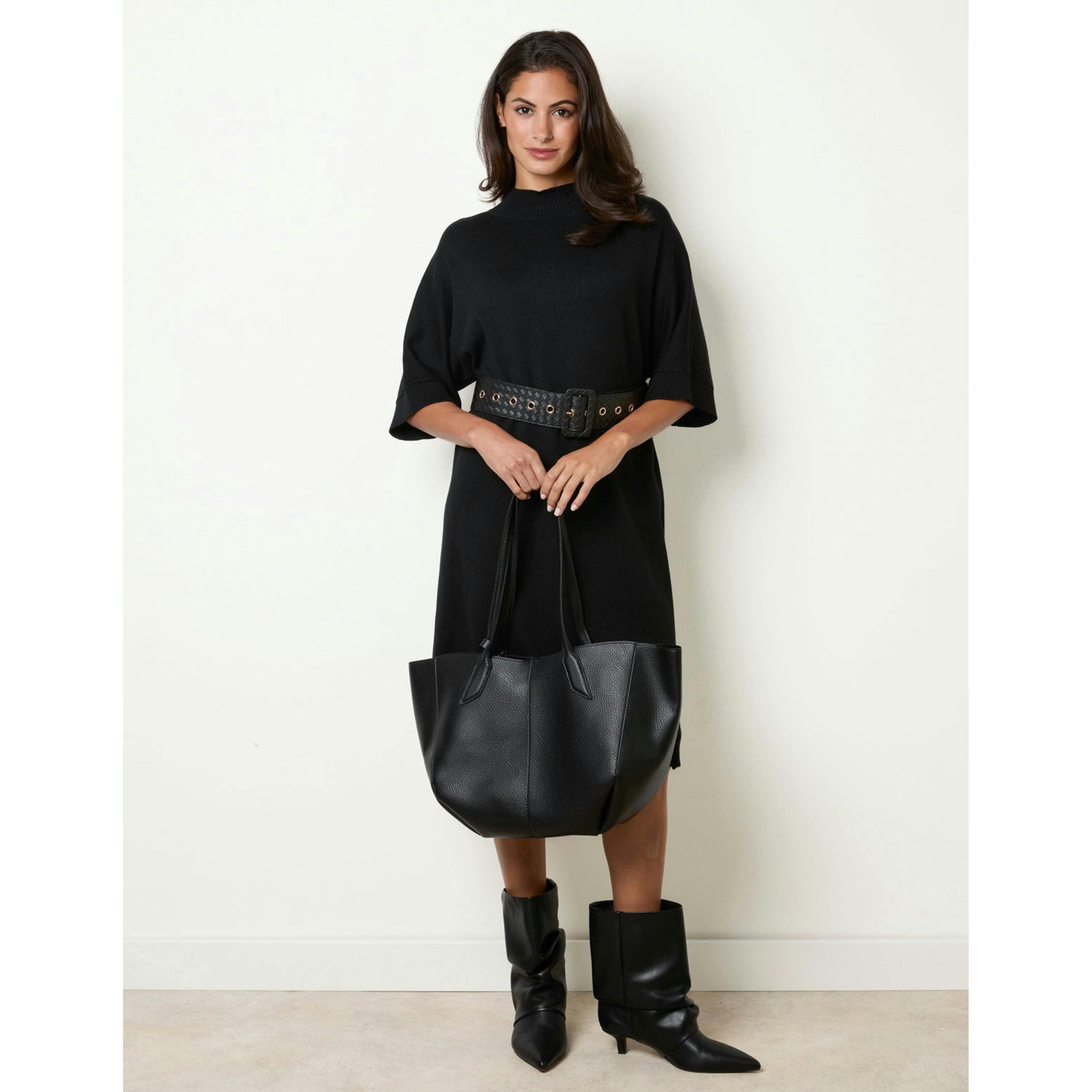 Blue Vanilla Midi Dress With Woven PU Leather Belt  in Black , view 4 of 4