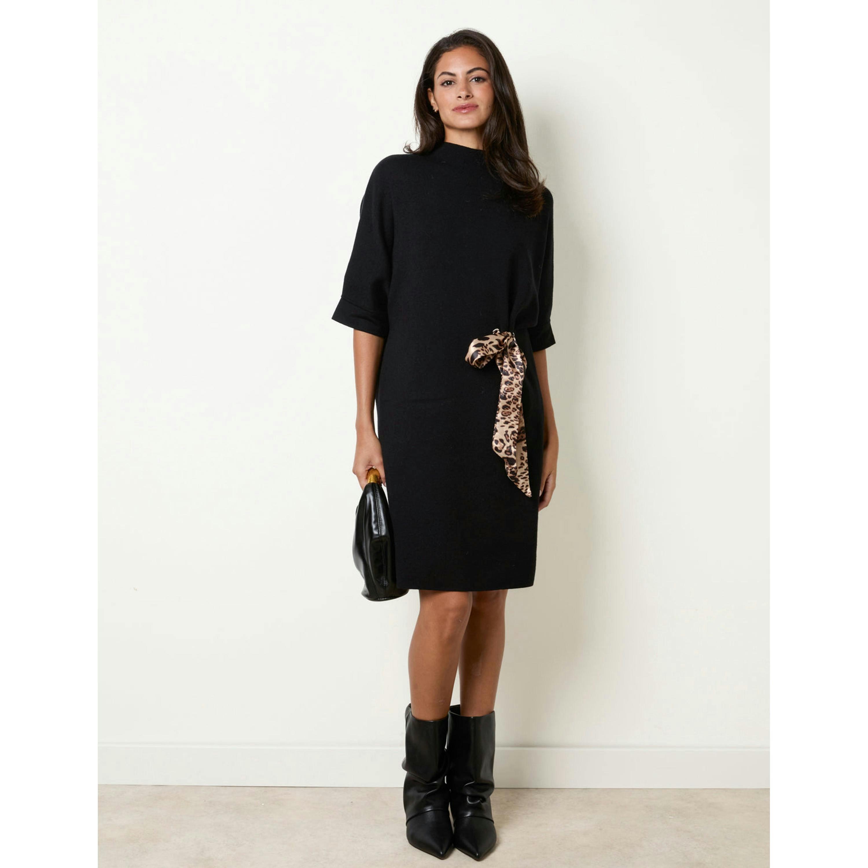 Blue Vanilla Dress With Leopard Print Tie Detail  in Black , view 4 of 4