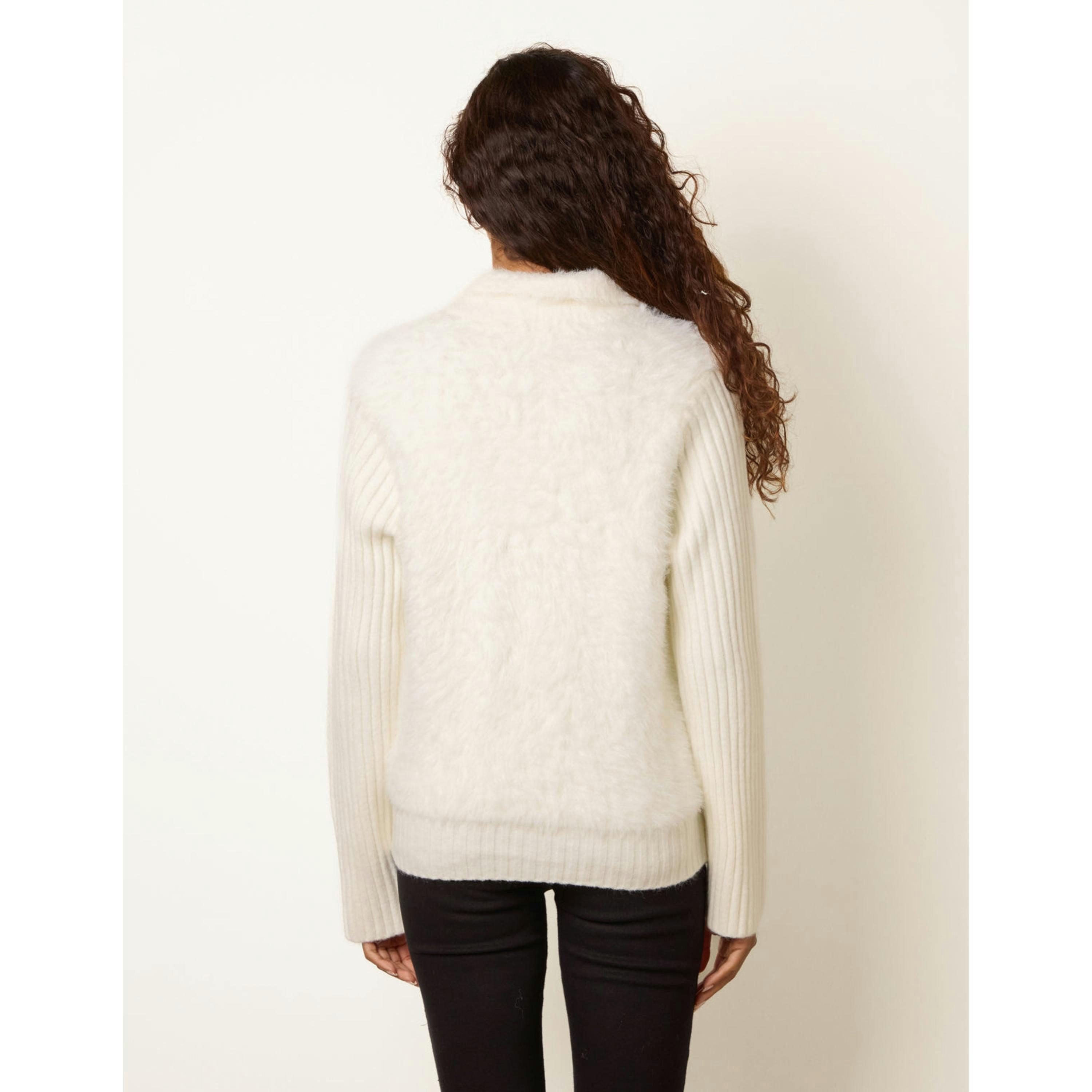 Blue Vanilla Fuzzy Knit Cardigan  in Ivory , view 2 of 4