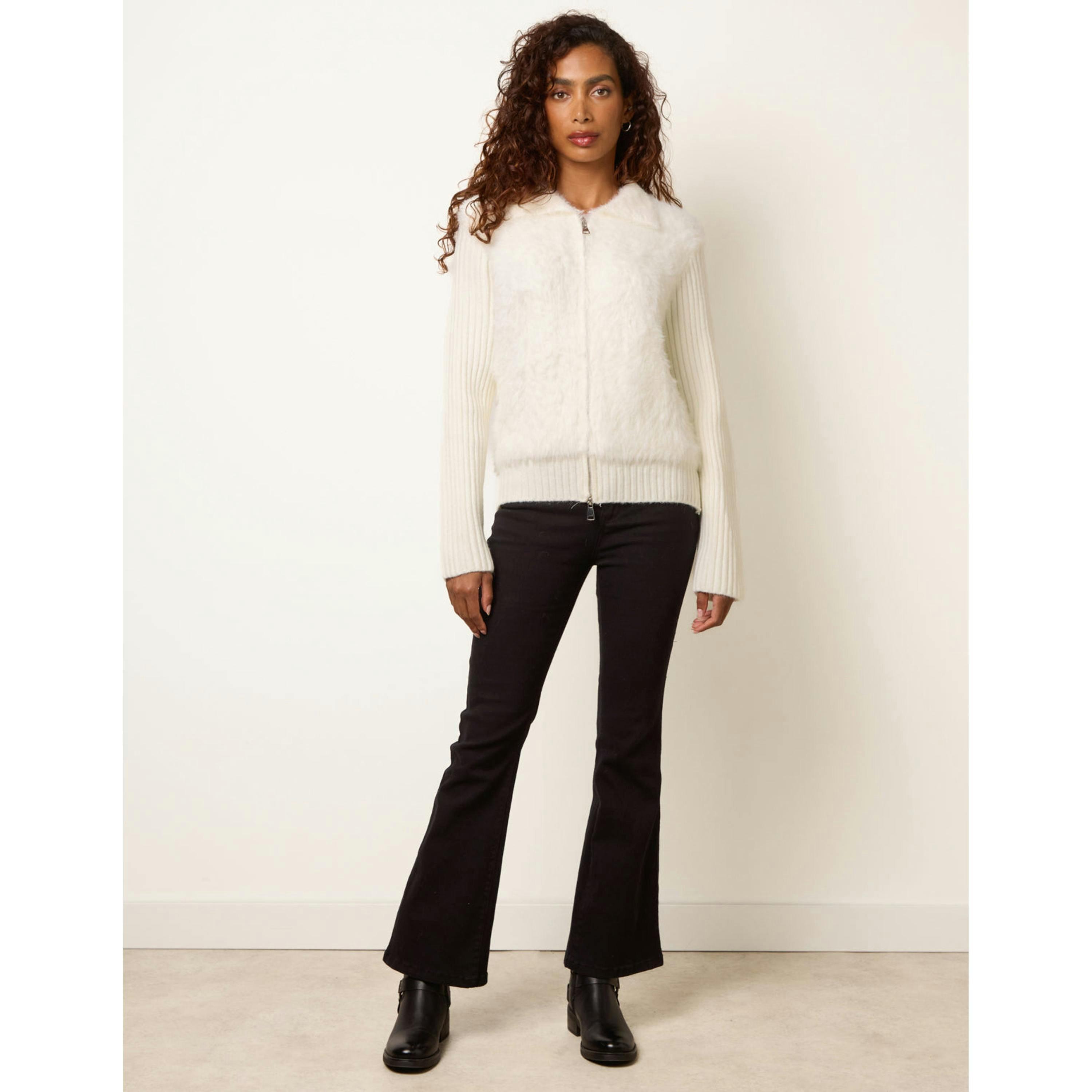 Blue Vanilla Fuzzy Knit Cardigan  in Ivory , view 4 of 4