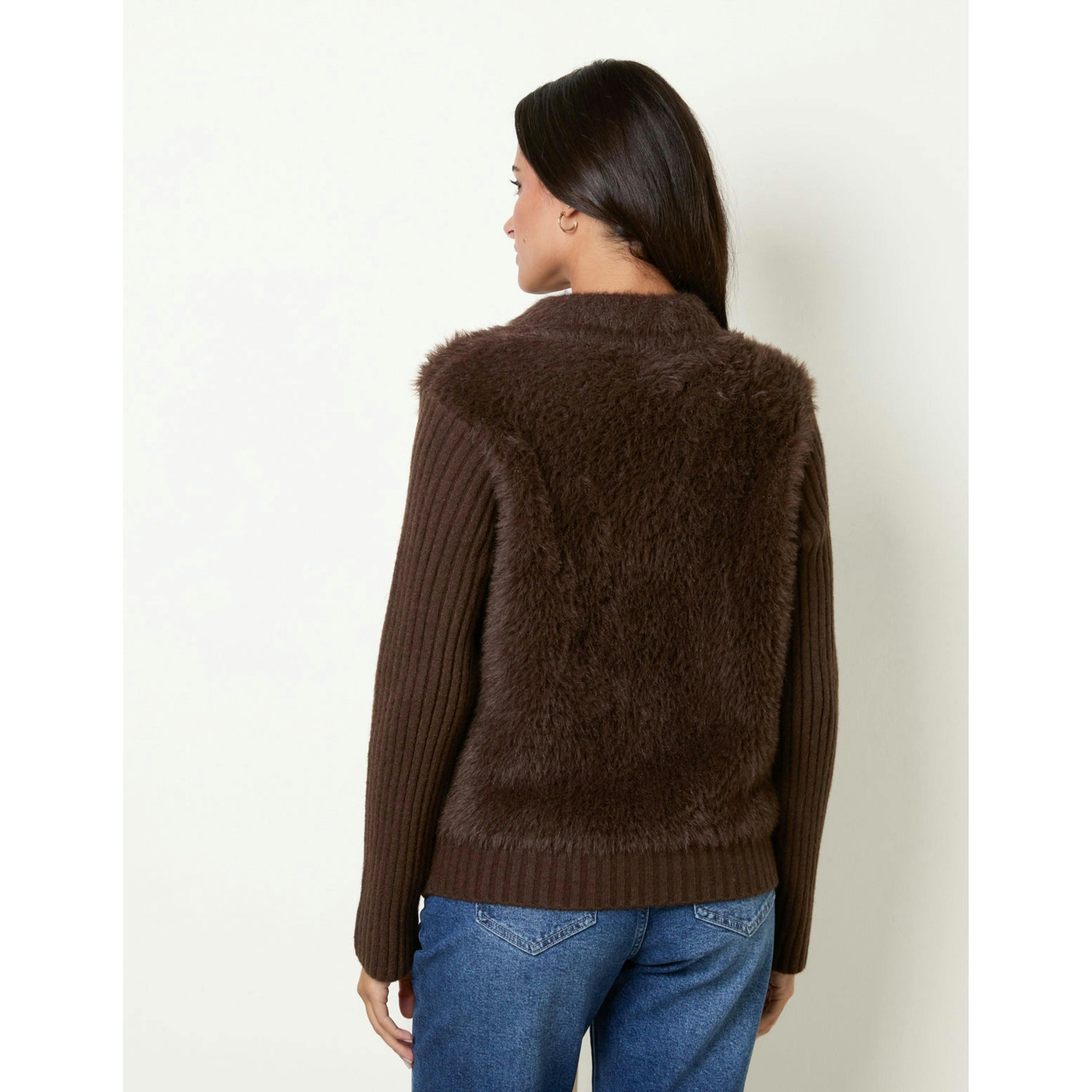 Blue Vanilla Fuzzy Knit Cardigan  in Brown , view 2 of 4