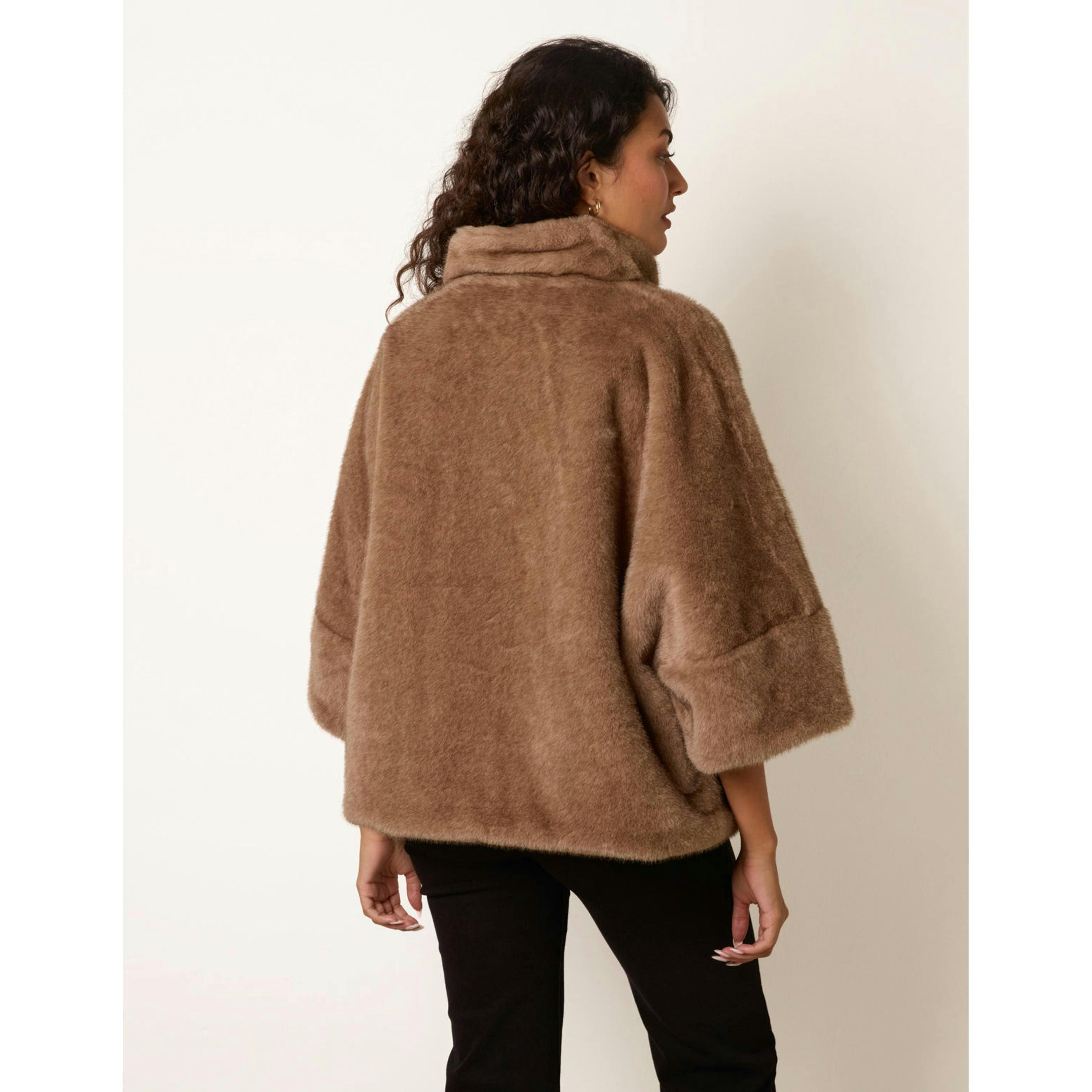 Blue Vanilla Reversible Faux Fur Leather Look Jacket  in Brown , view 2 of 6