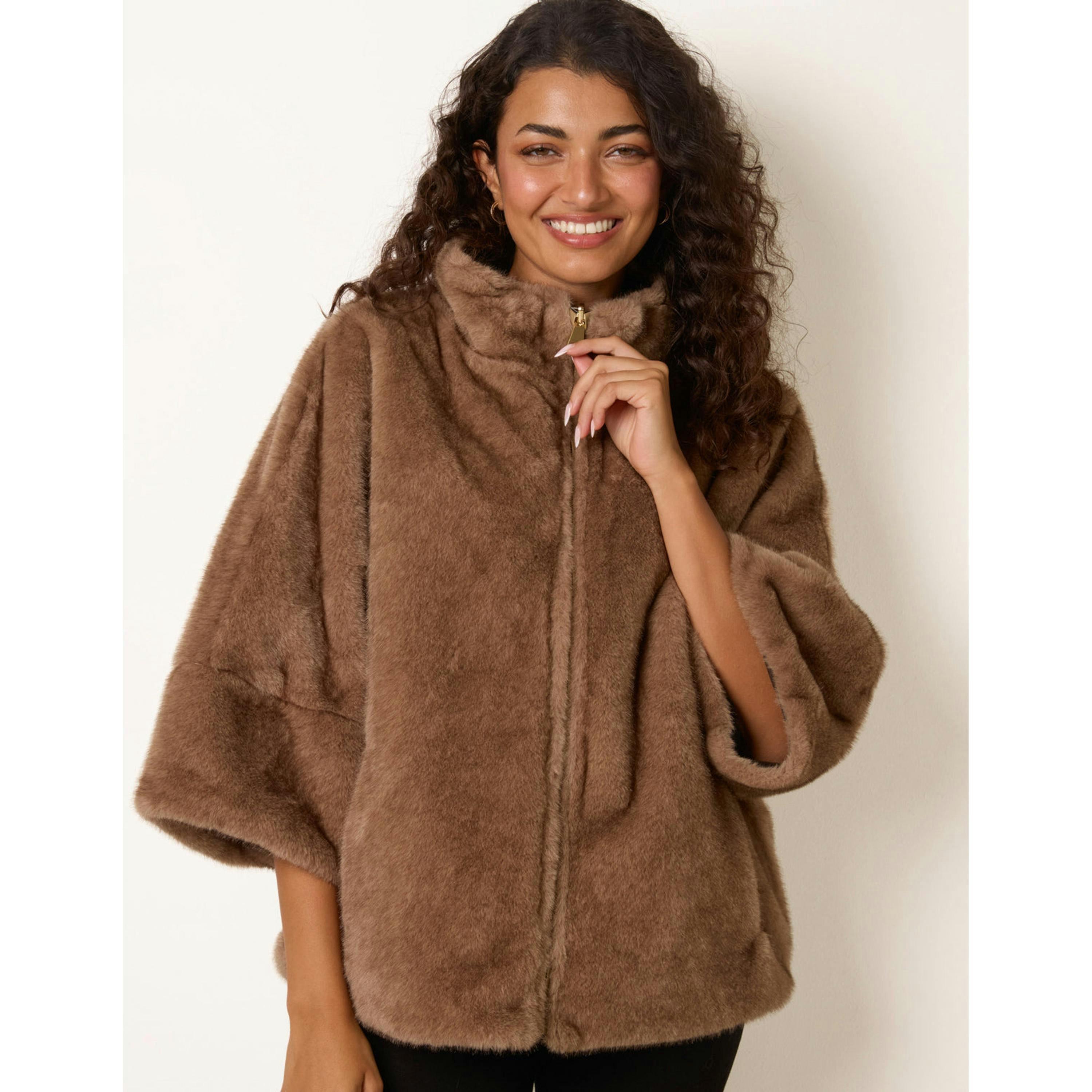 Blue Vanilla Reversible Faux Fur Leather Look Jacket  in Brown , view 3 of 6