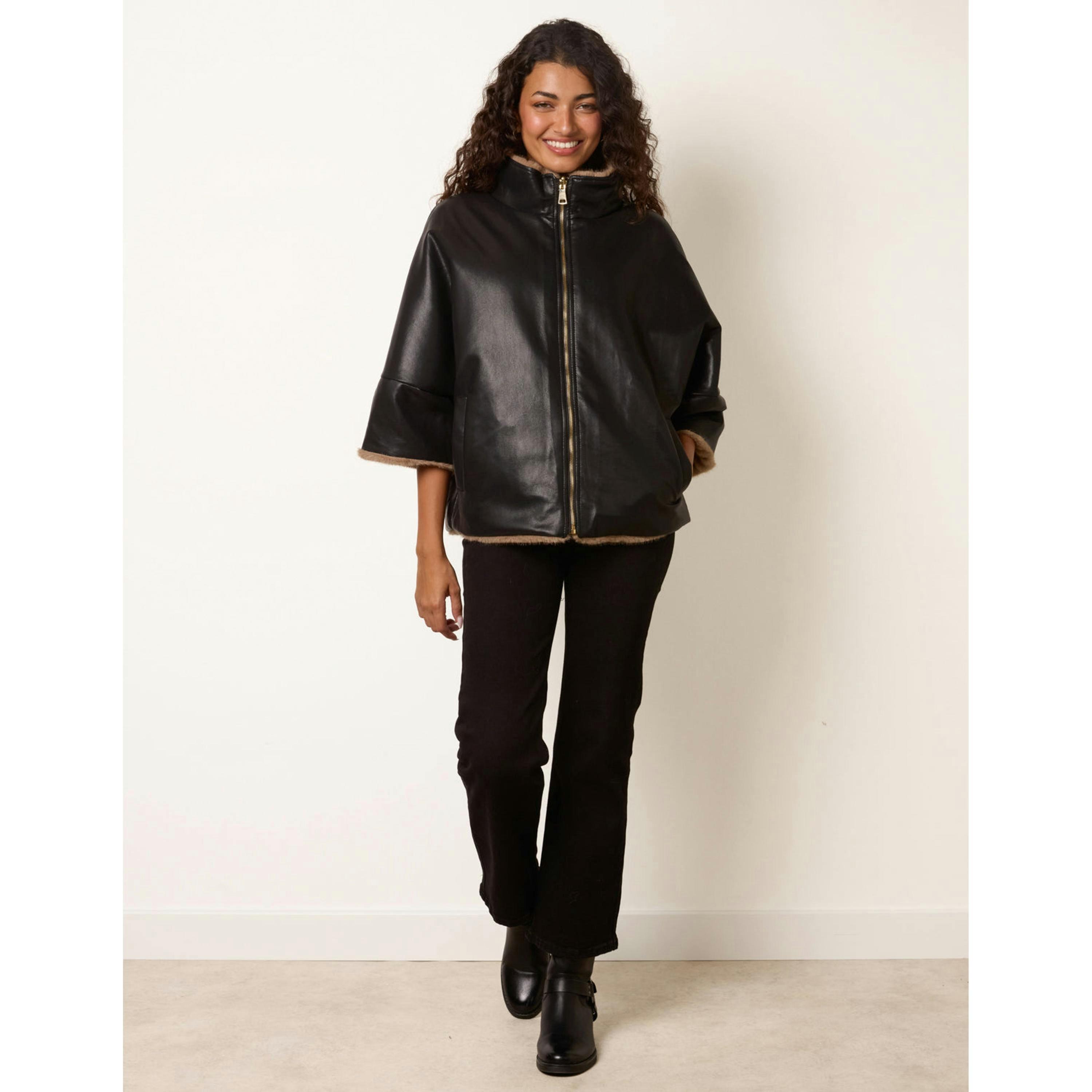 Blue Vanilla Reversible Faux Fur Leather Look Jacket  in Brown , view 4 of 6