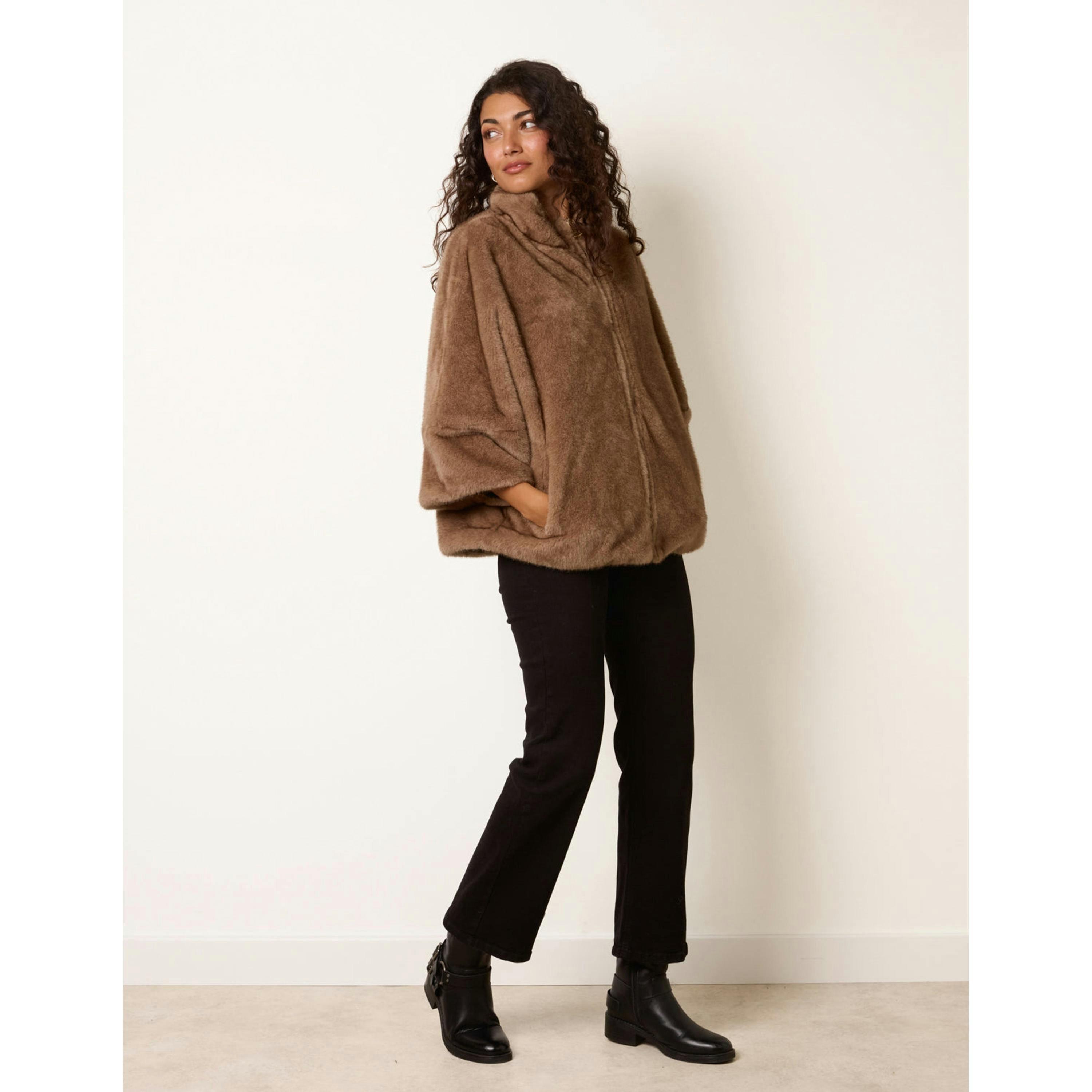Blue Vanilla Reversible Faux Fur Leather Look Jacket  in Brown , view 5 of 6