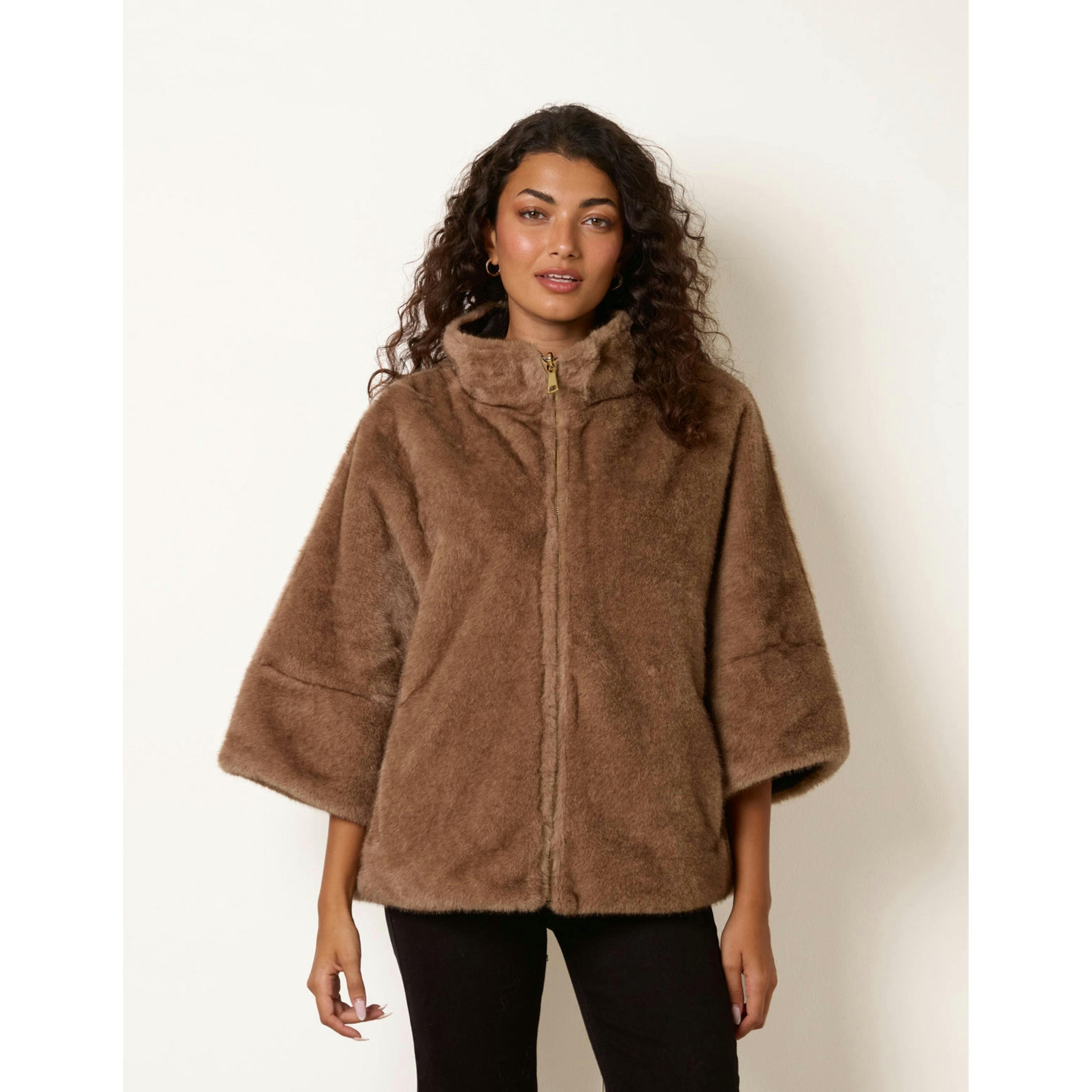 Blue Vanilla Reversible Faux Fur Leather Look Jacket  in Brown , view 6 of 6