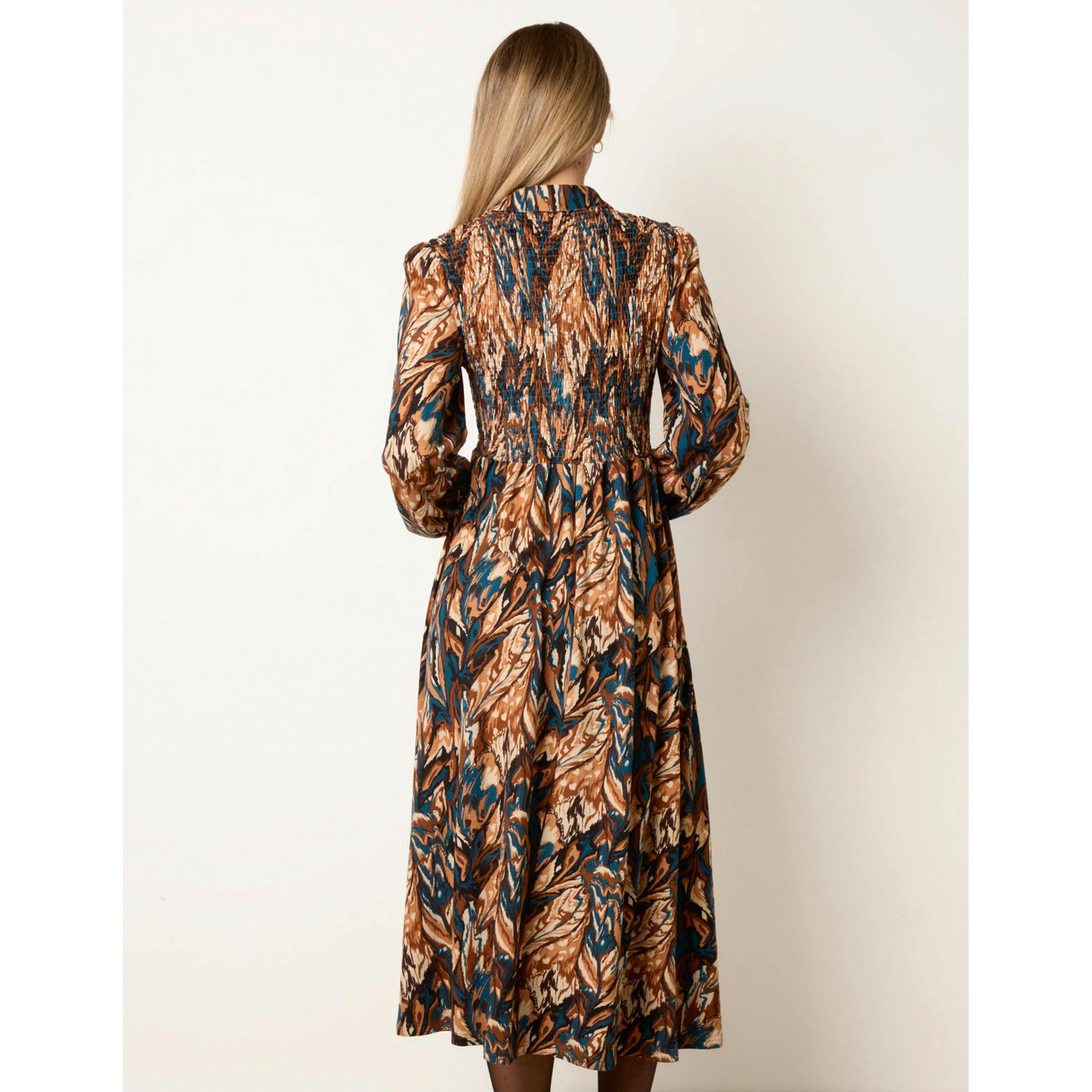 Blue Vanilla Abstract Soft Touch Button Front Collared Midi Dress  in Brown , view 2 of 4
