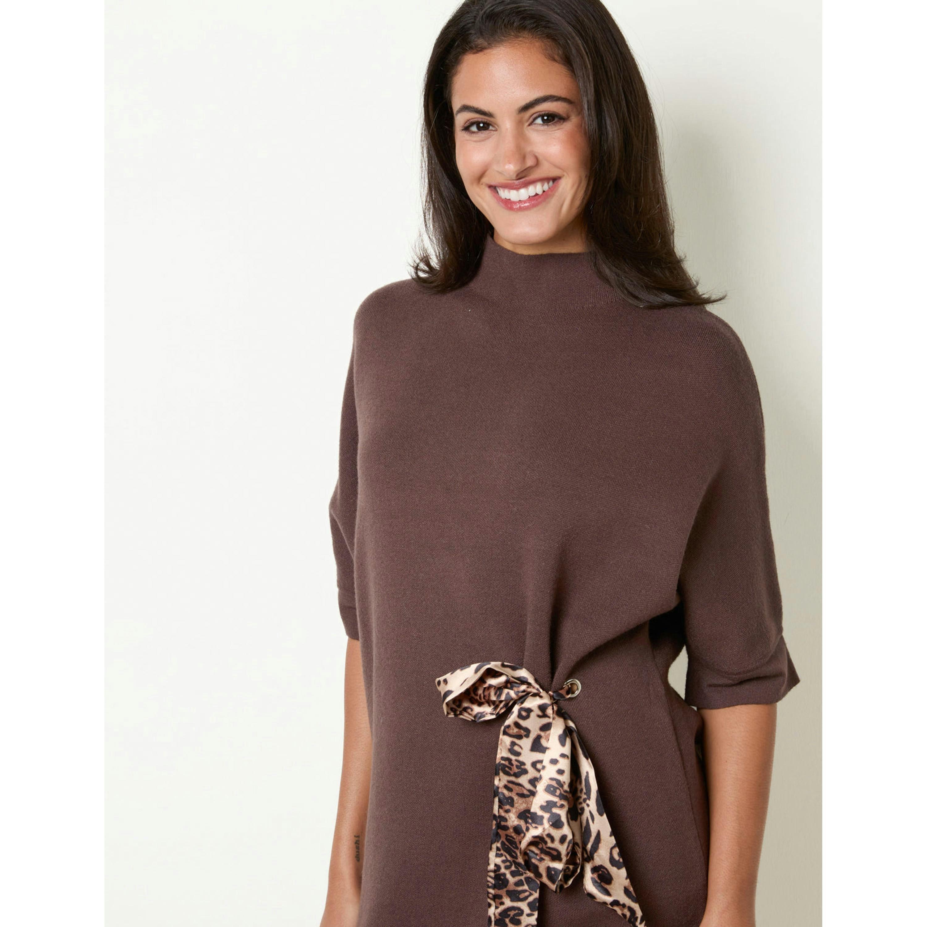 Blue Vanilla Dress With Leopard Print Tie Detail  in Brown , view 3 of 4