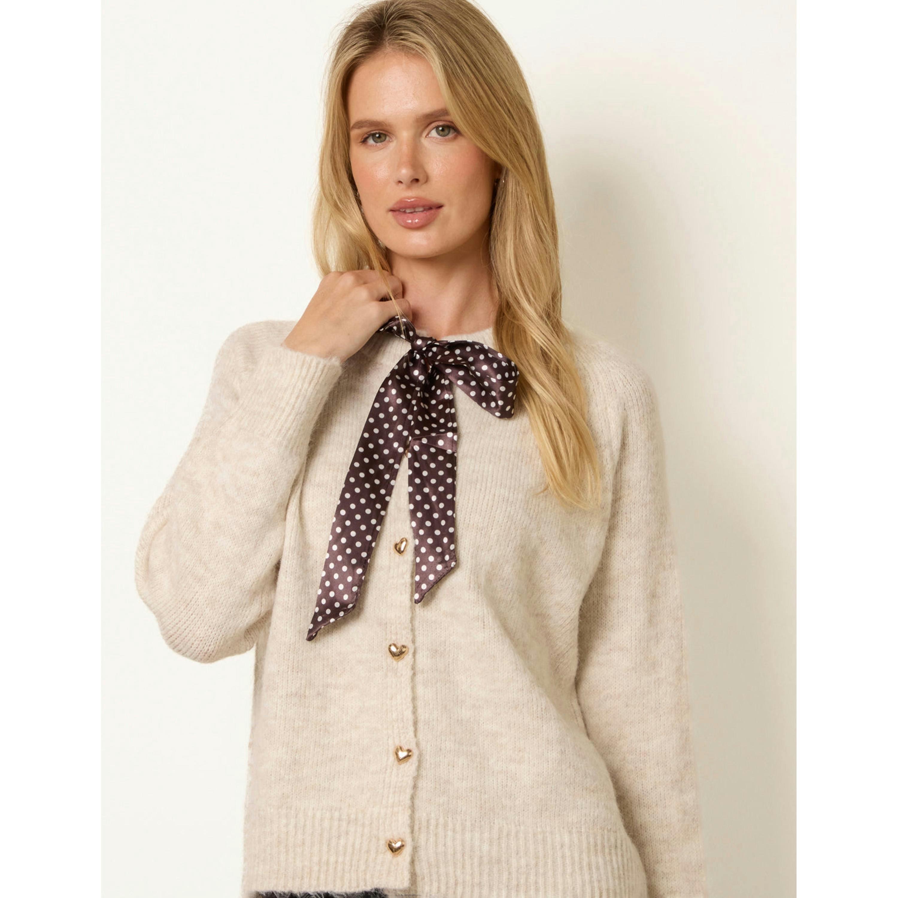 Blue Vanilla Cardigan With Heart-Shaped Buttons  in Beige , view 3 of 4