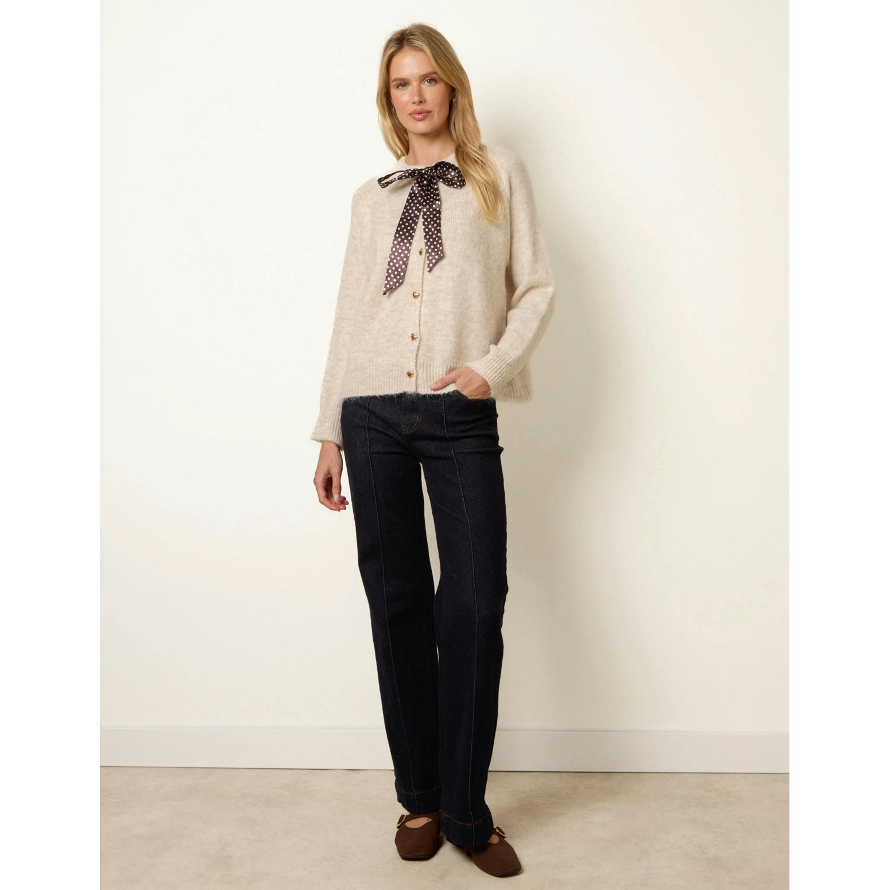 Blue Vanilla Cardigan With Heart-Shaped Buttons  in Beige , view 4 of 4